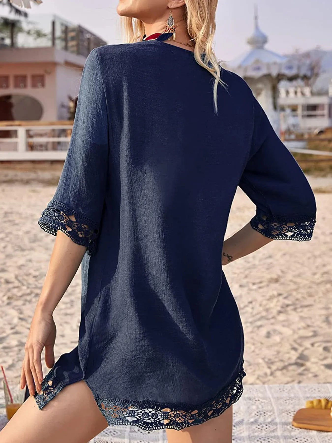 Lace Trim V Neck Cover Up