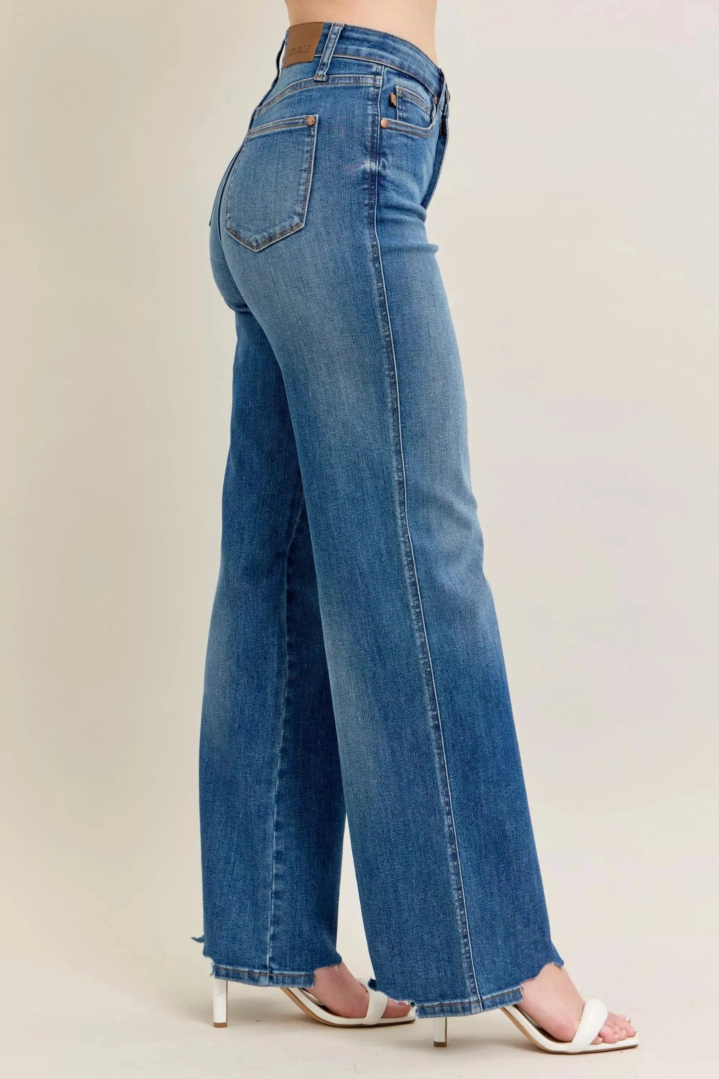 Judy Blue Full Size High Waist Tummy Control Destroy Wide Leg Jeans with Chew Hem