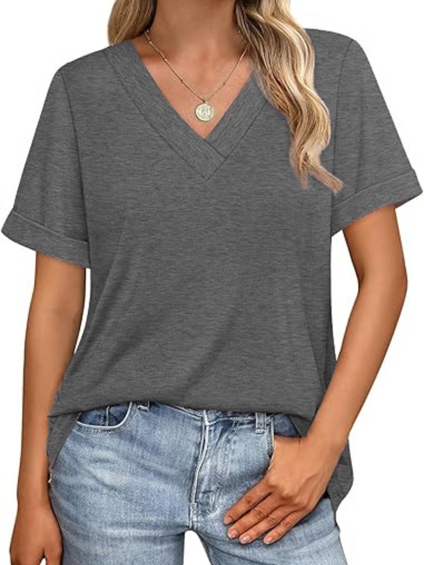 Casual V Neck Short Sleeve T Shirt