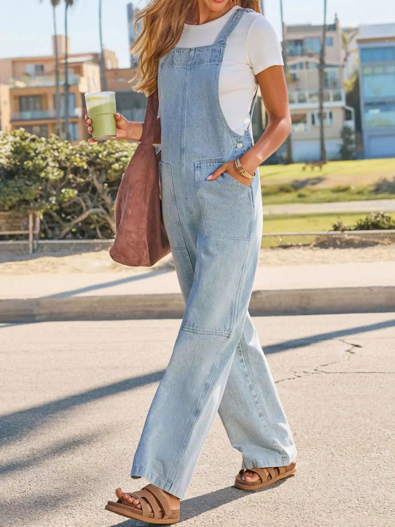 Washed Wide Leg Denim Overalls