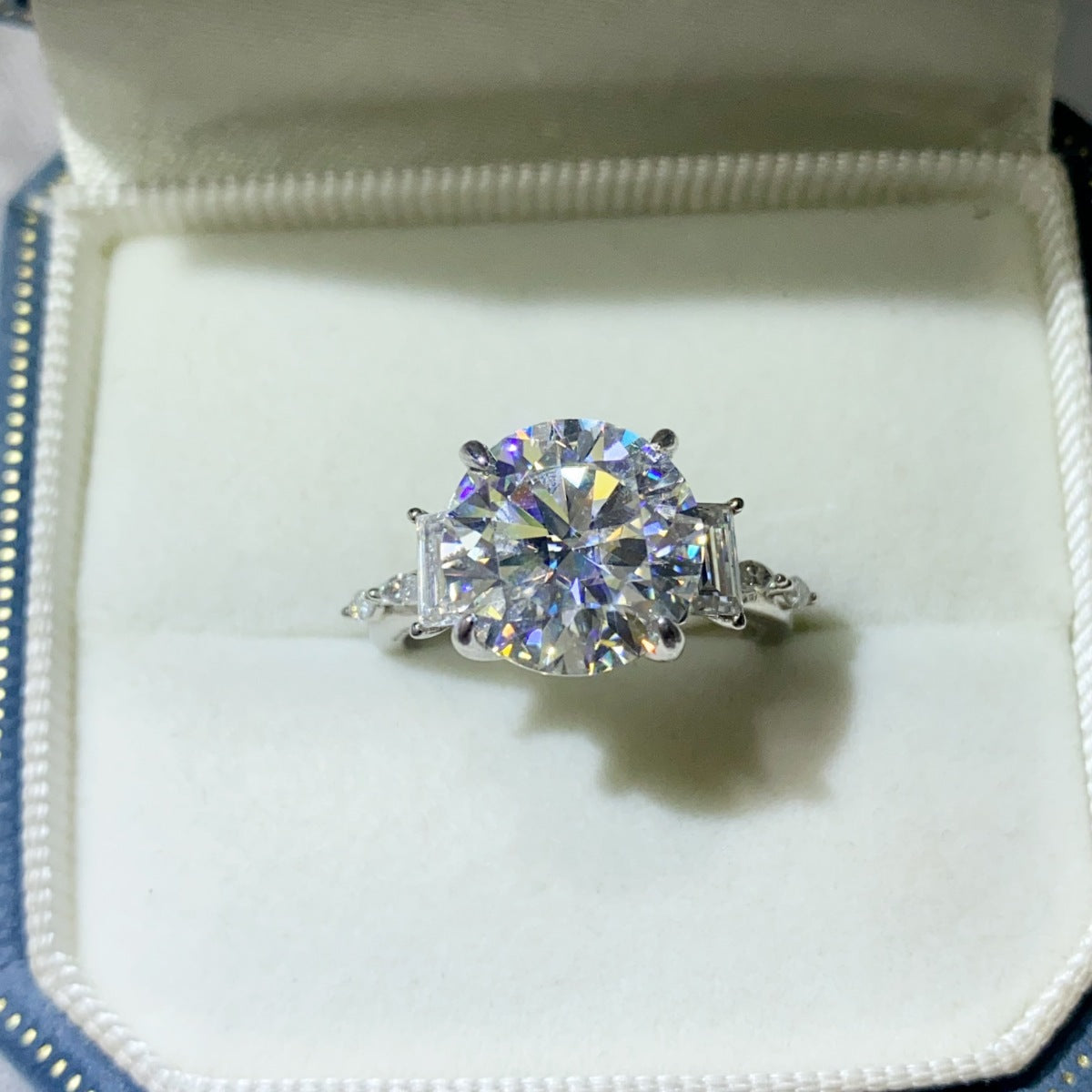 8 Carat Round Moissanite Ring 925 Sterling Silver