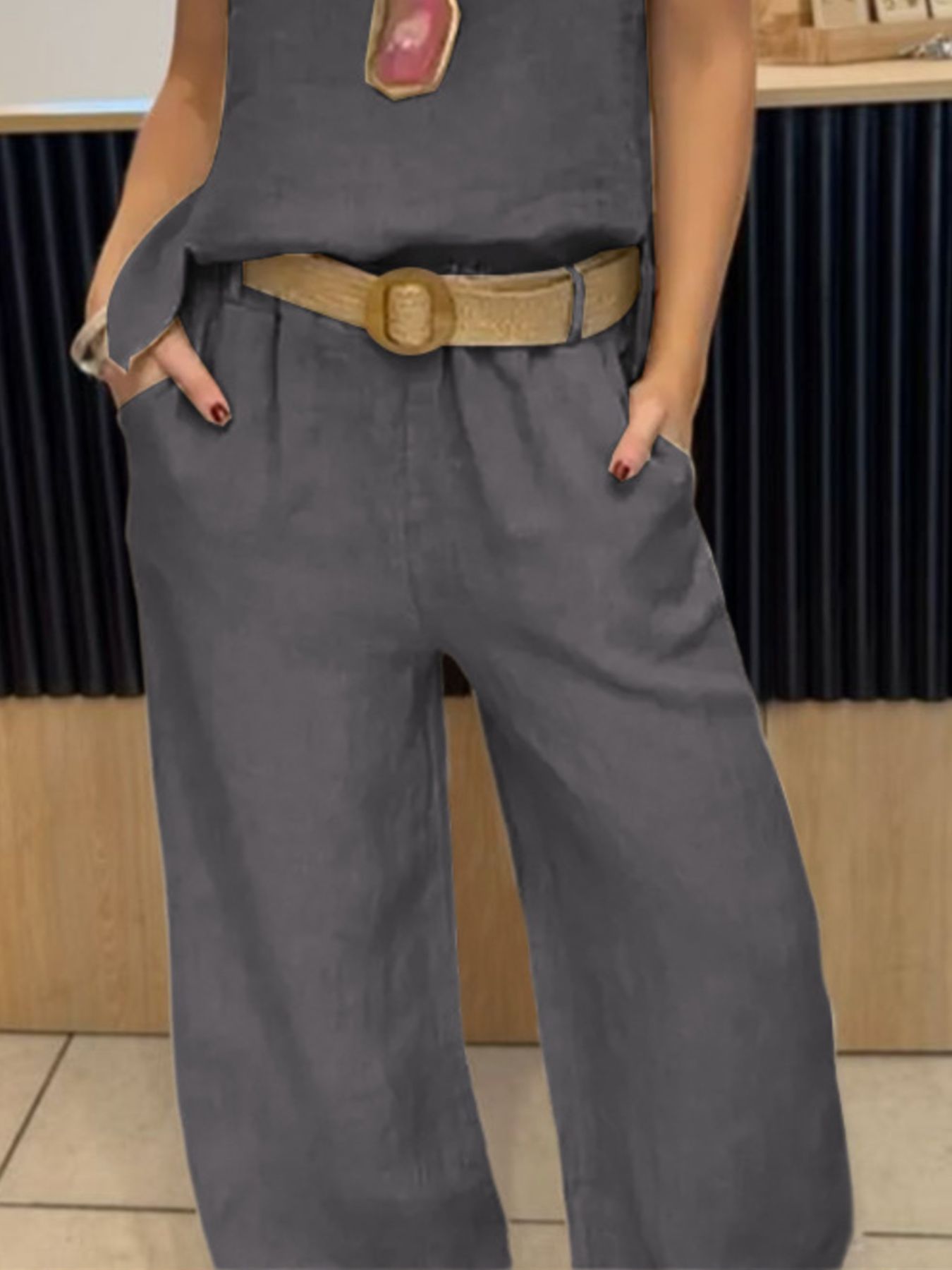 Full Size Round Neck Tank and Pants Set