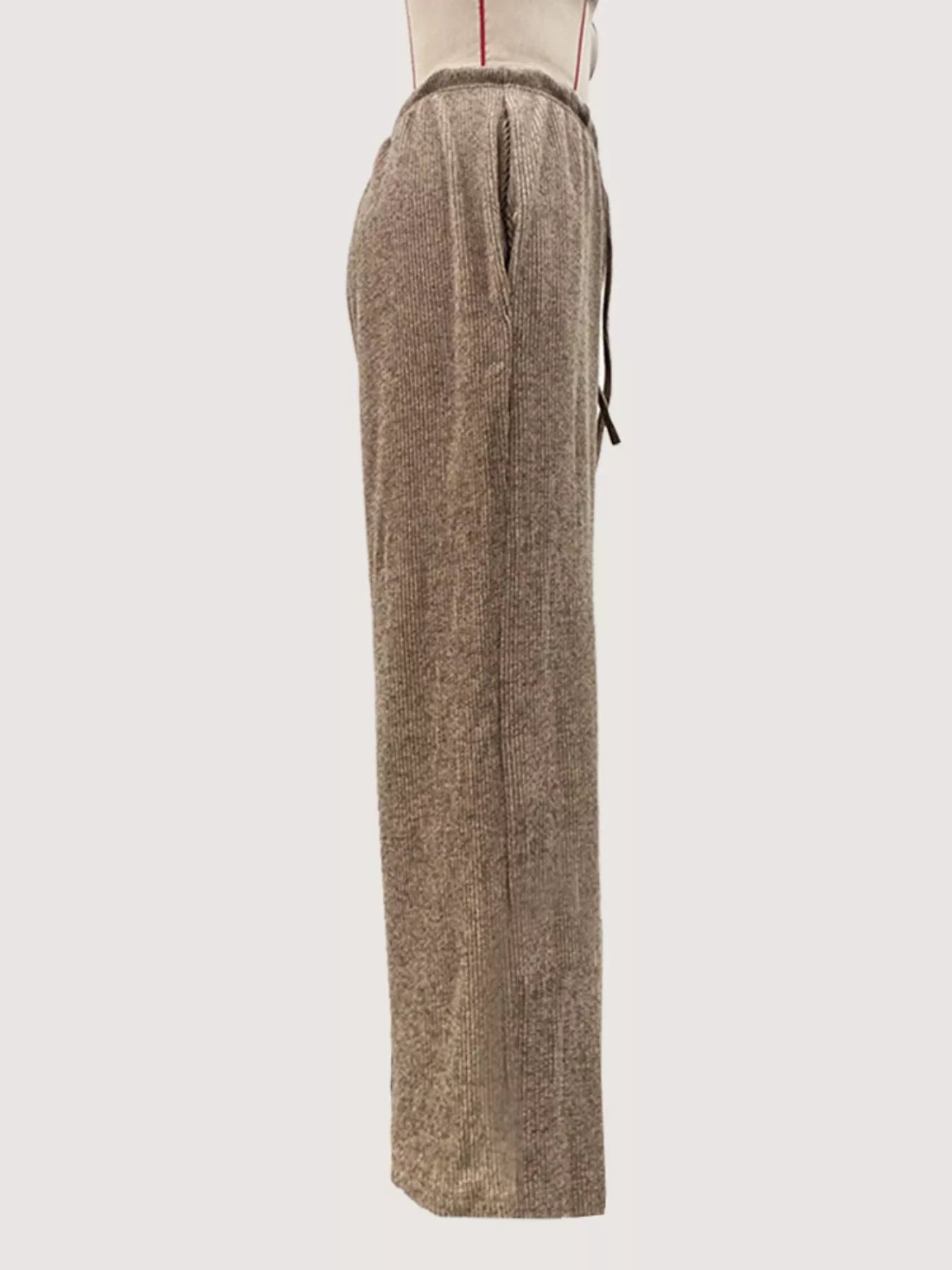 Ribbed Drawstring Wide Leg Pants