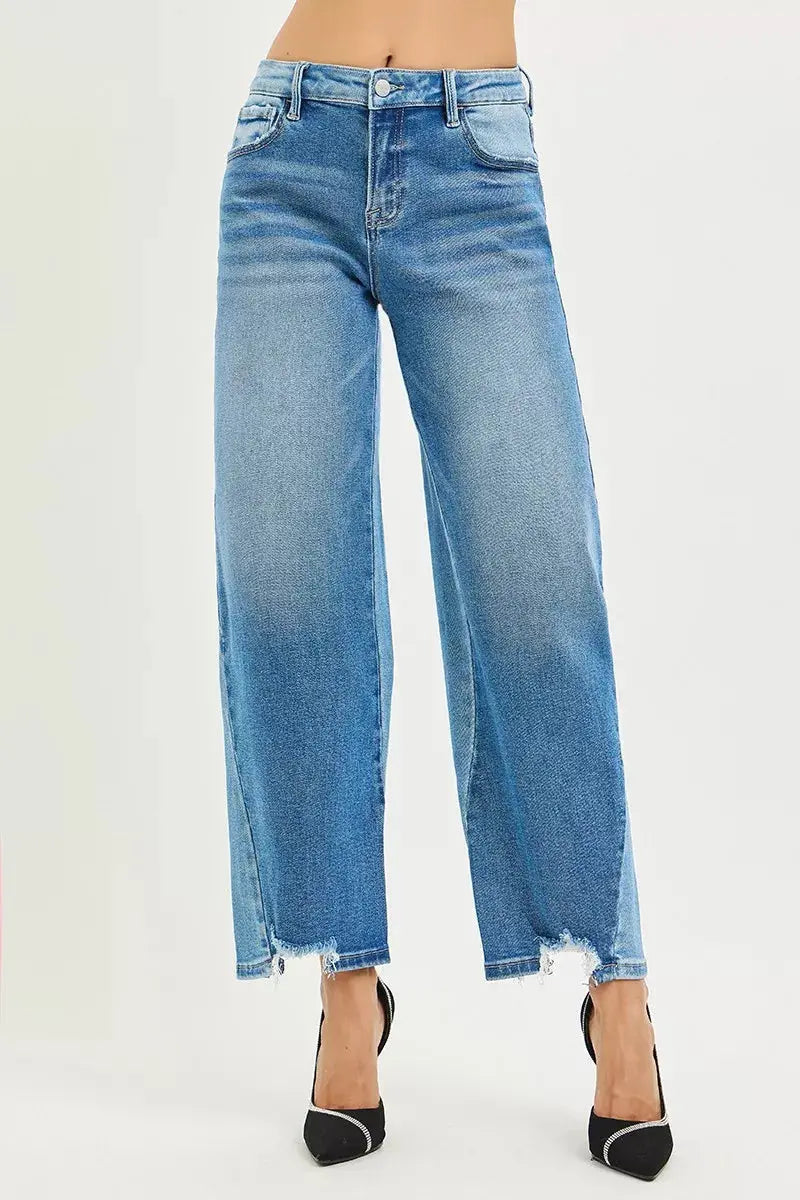 RISEN Jeans - Full Size Slouchy Cropped Barrel Jeans with Contrast Wash