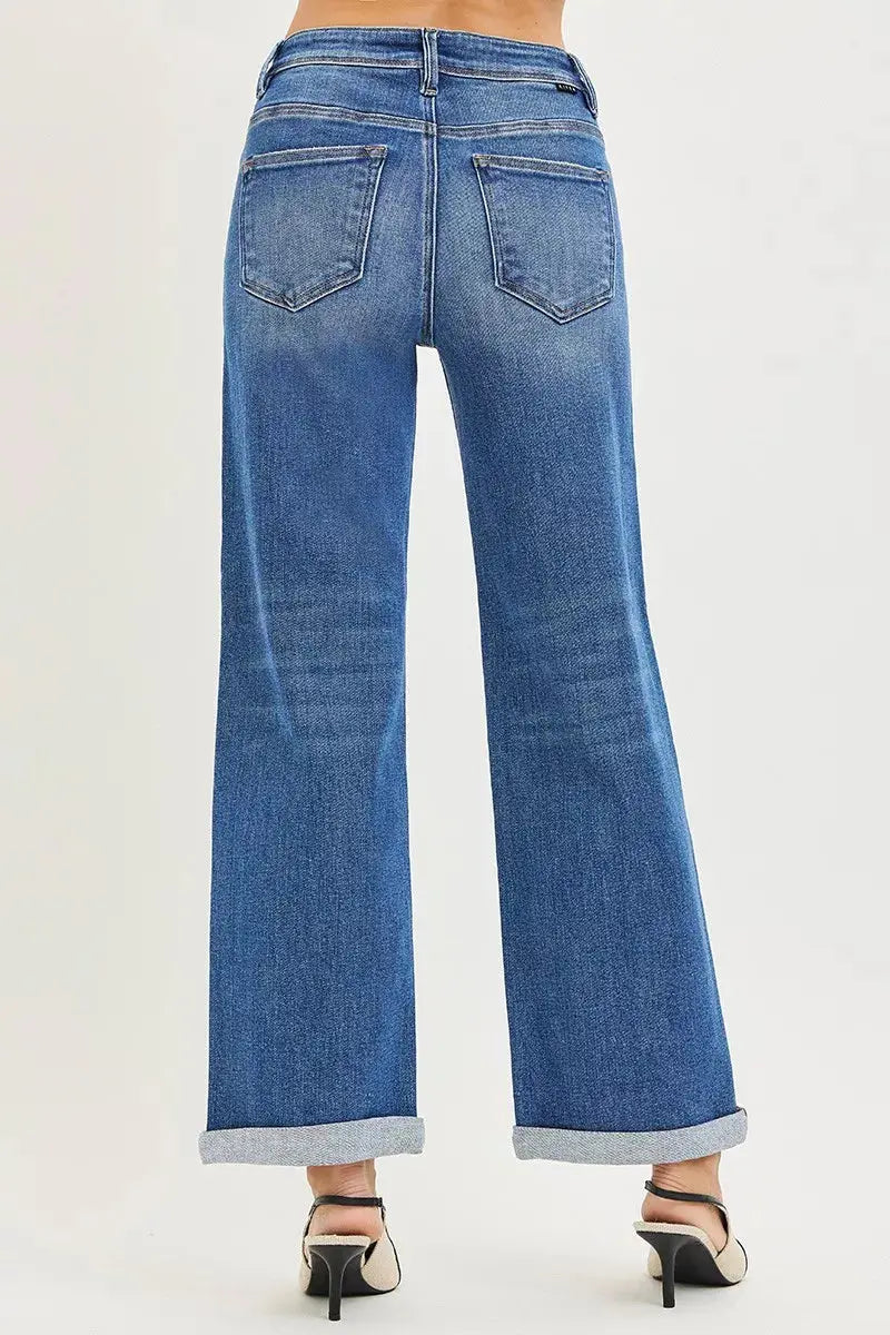 RISEN Jeans - Plus Size High Rise Relaxed Fit Ankle Straight Cuff Jeans
