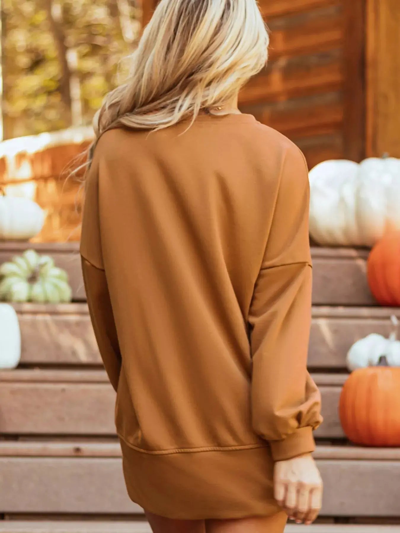 Notched Long Sleeve Oversized Happy Halloween Graphic Sweatshirt
