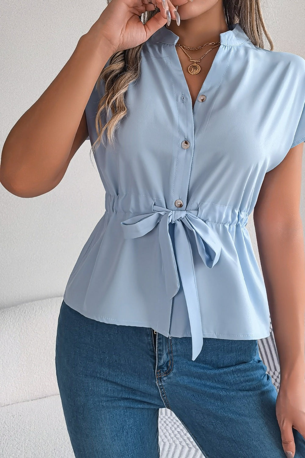 Tie Waist Button Down Shirt