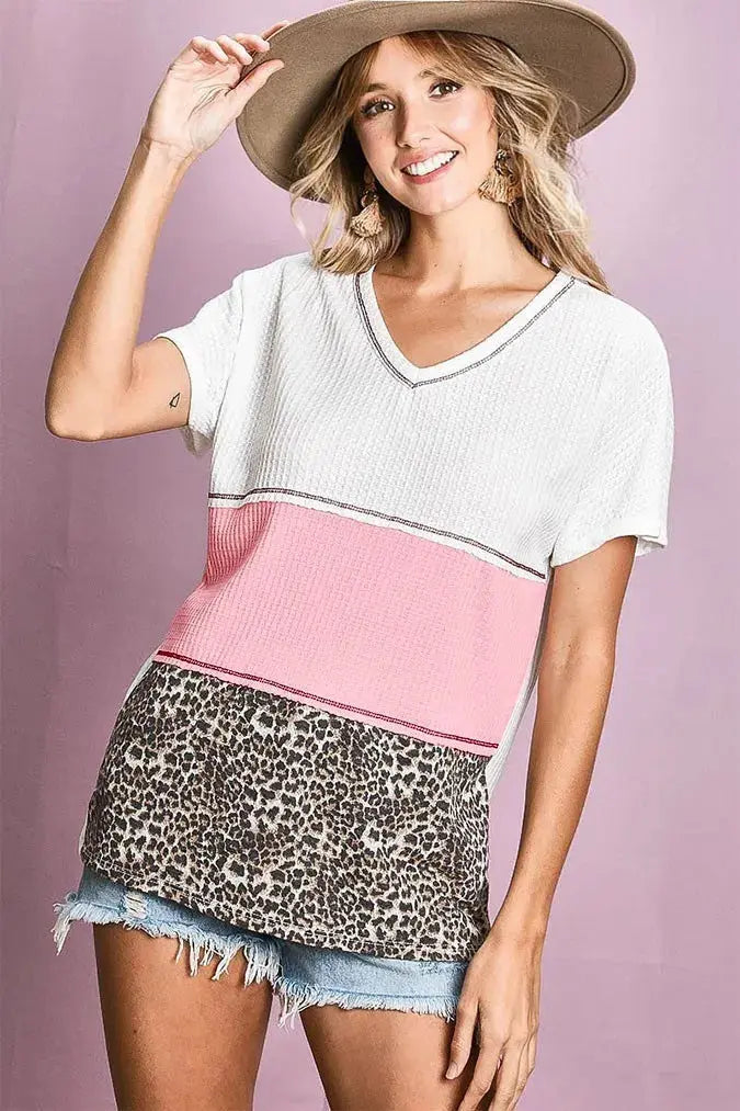 Women's Casual Top Women's Top - Color Block Waffle Knit - Soft & Relaxed