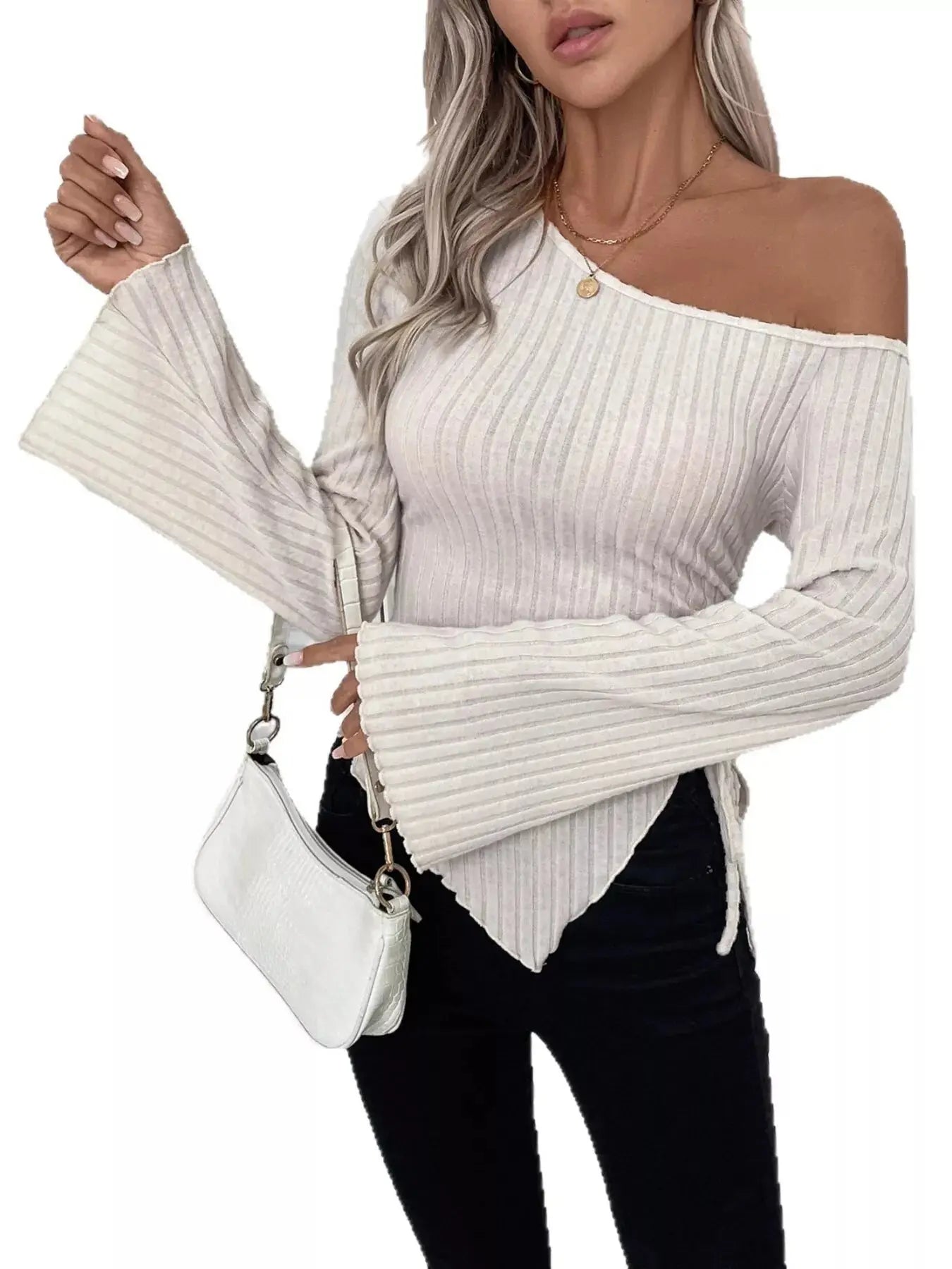 Ribbed Asymmetrical Hem One Shoulder T Shirt