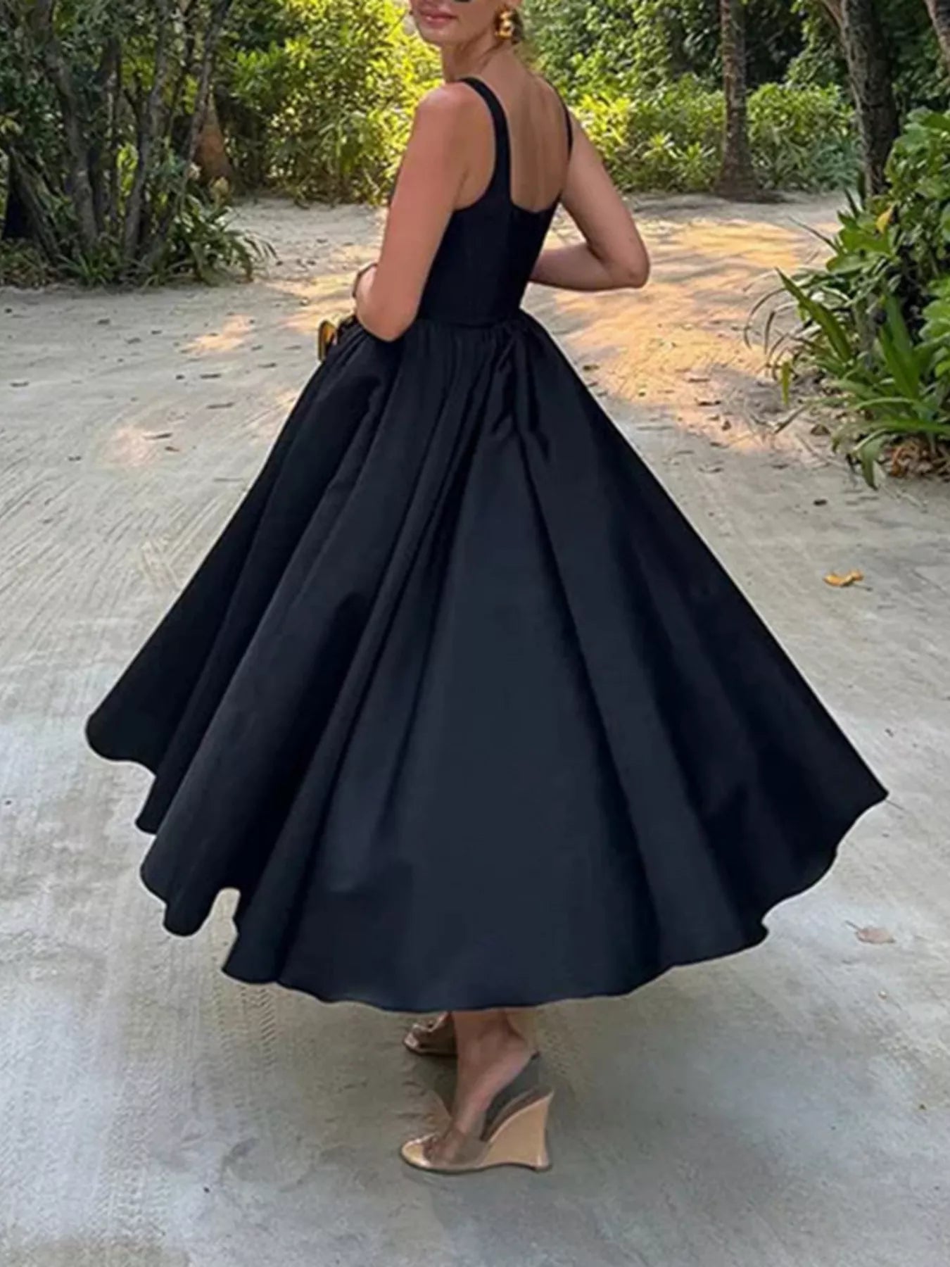 Square Neck A Line Midi Dress