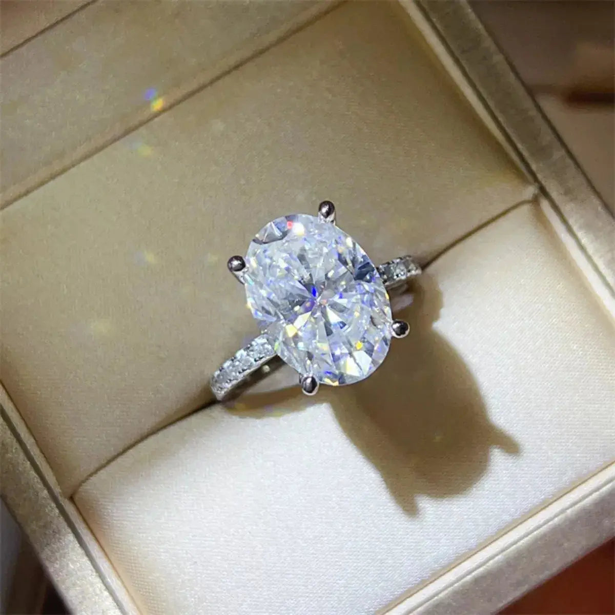925 Sterling Silver Oval Cut 8 Carat Moissanite Ring