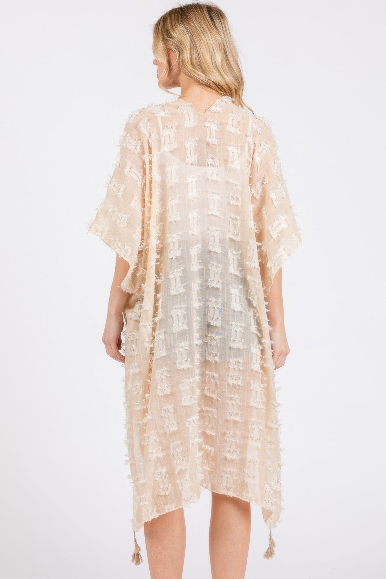 Distressed Pattern Tassel Kimono