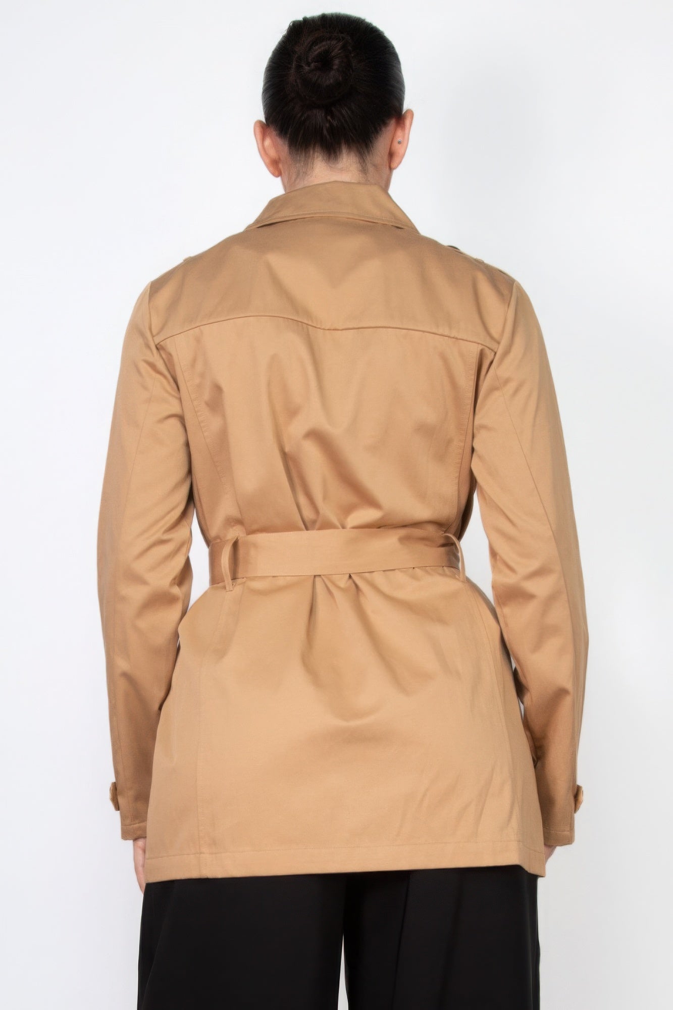 Size Small Beige Double-breasted Notch Belted Coat