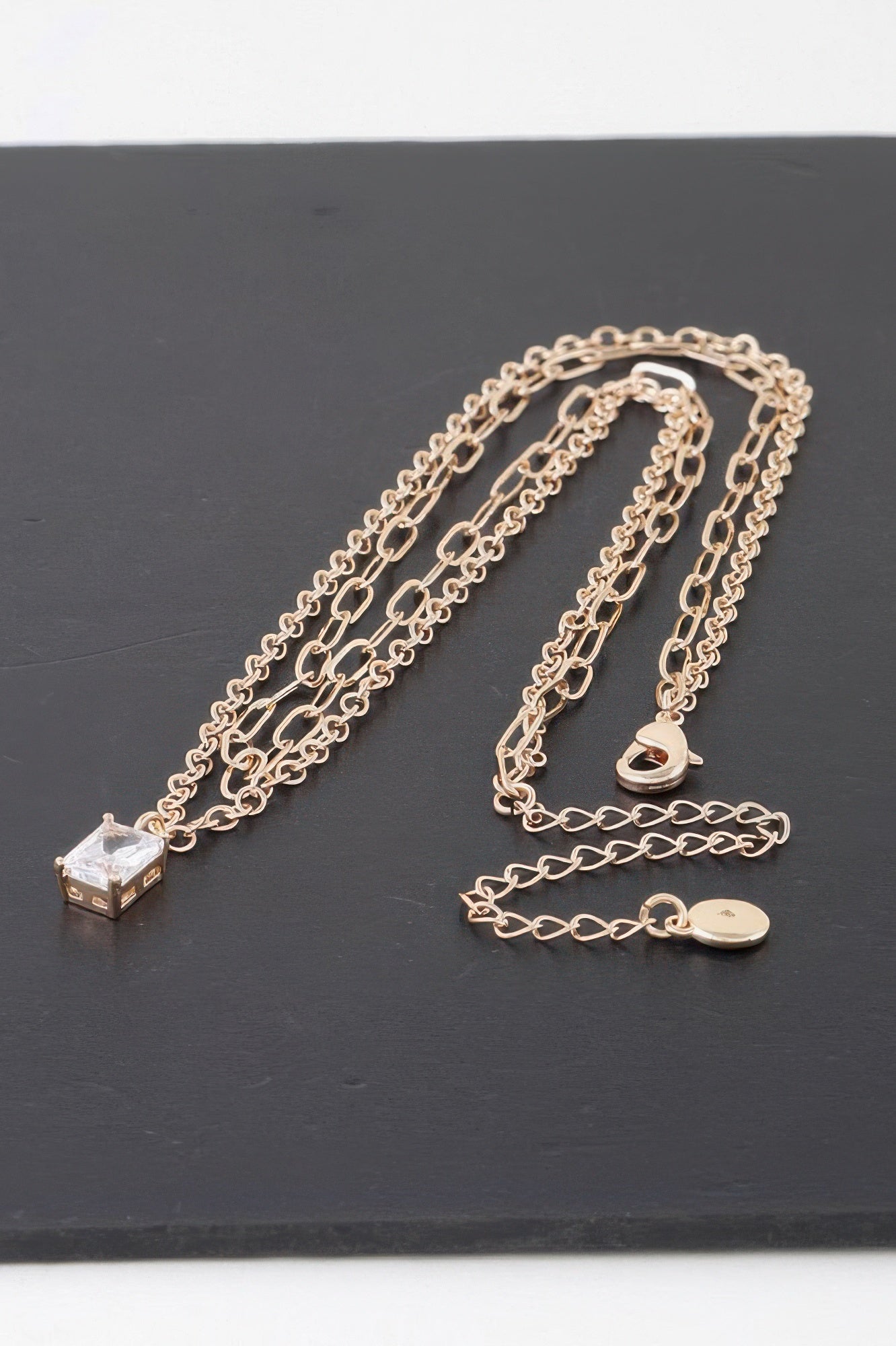 Double Cubic Crystal Chain Necklace