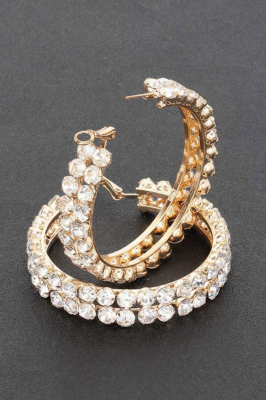 Double Layered Rhinestones Hoop Earrings