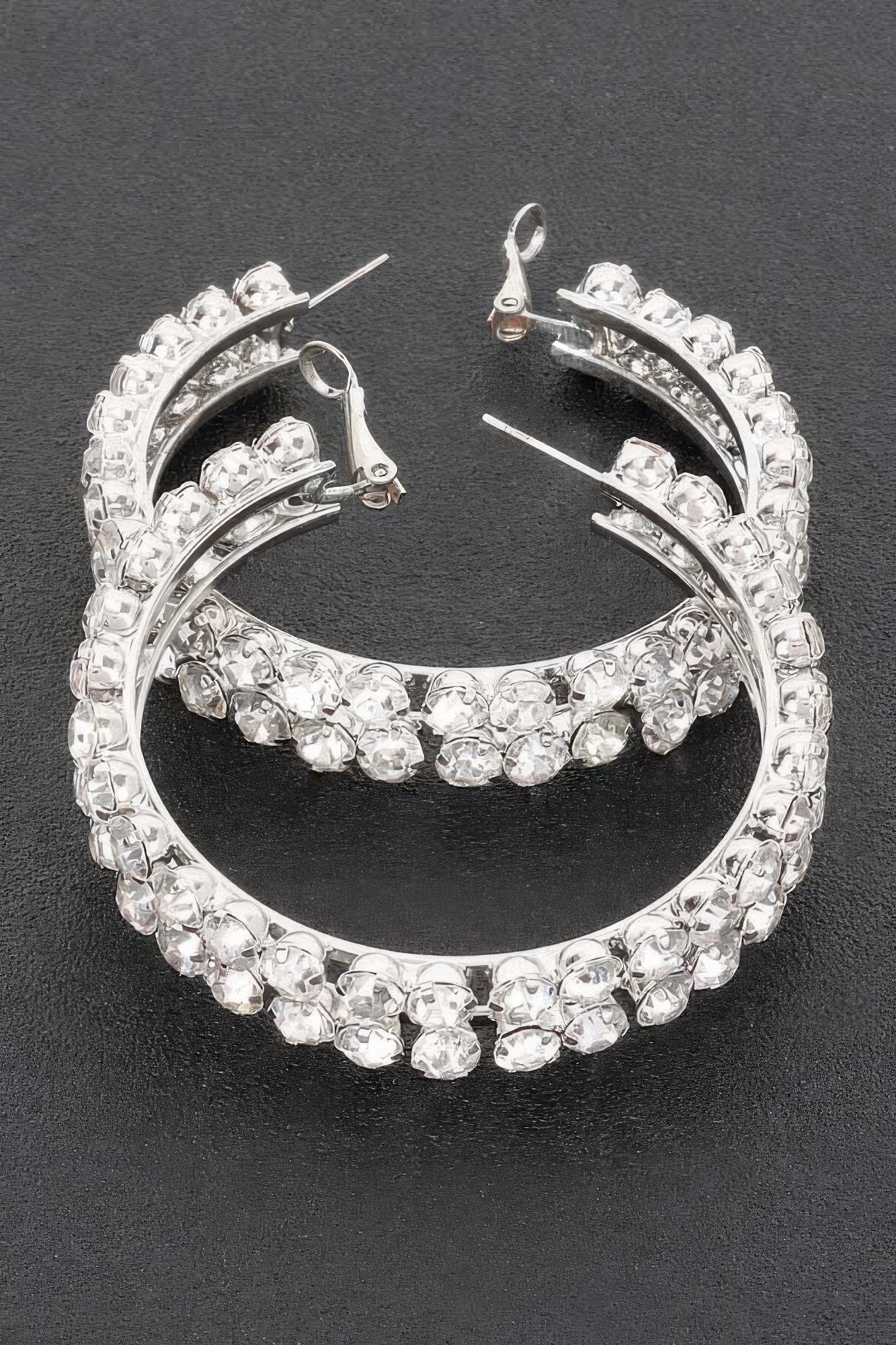 Double Layered Rhinestones Hoop Earrings