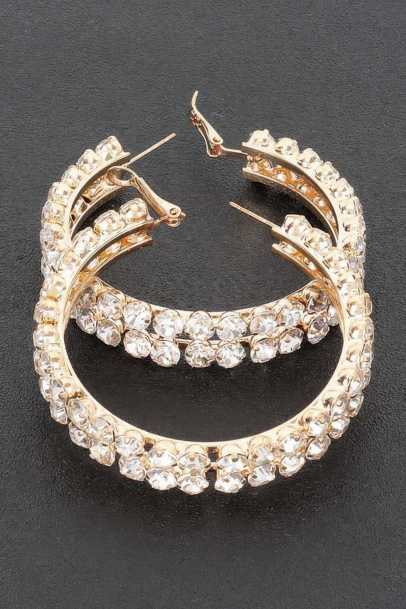 Double Layered Rhinestones Hoop Earrings