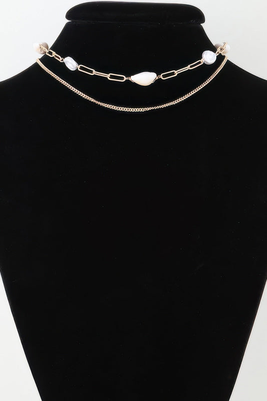 Double Pearl Chain Necklace