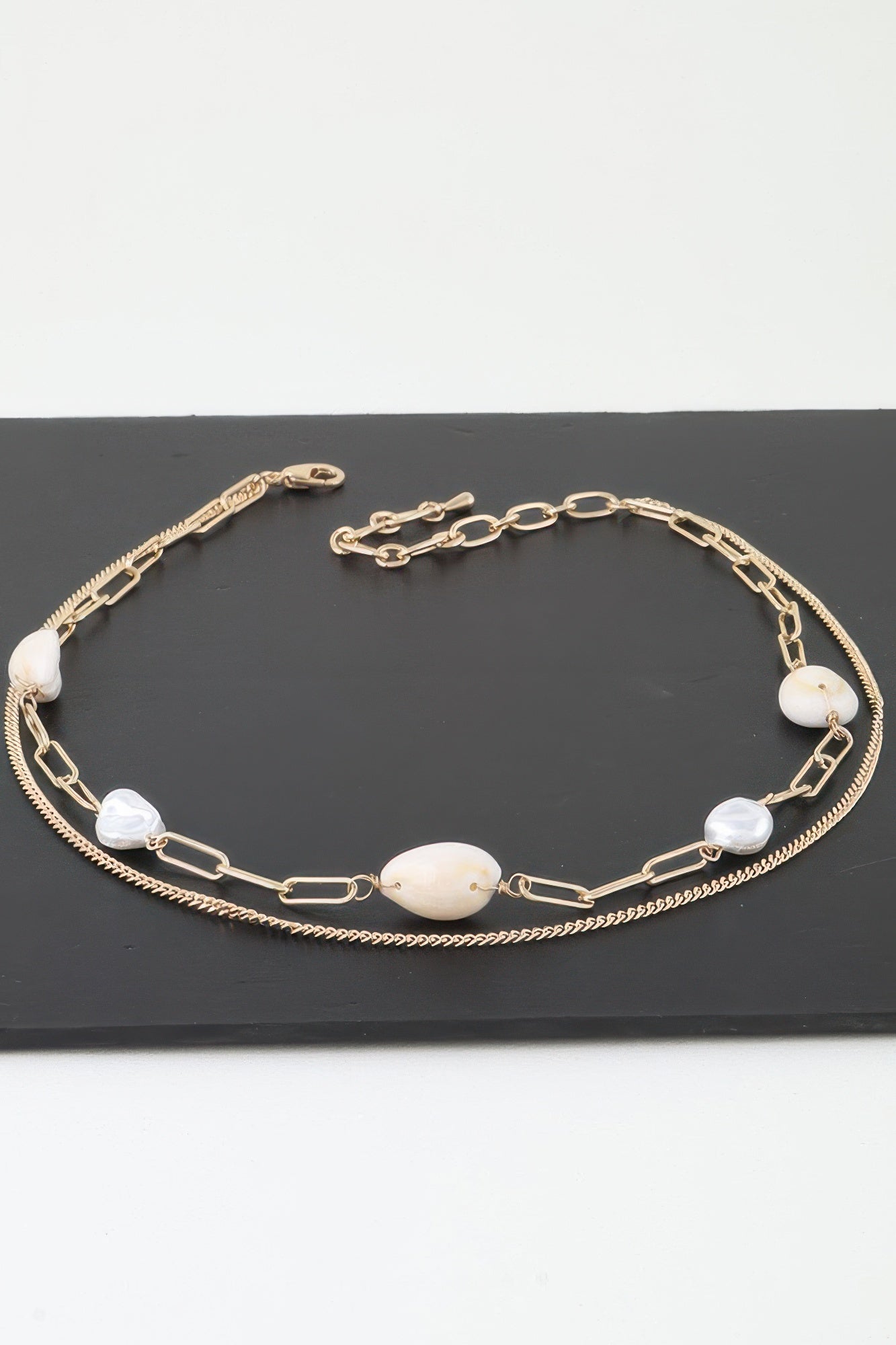 Double Pearl Chain Necklace