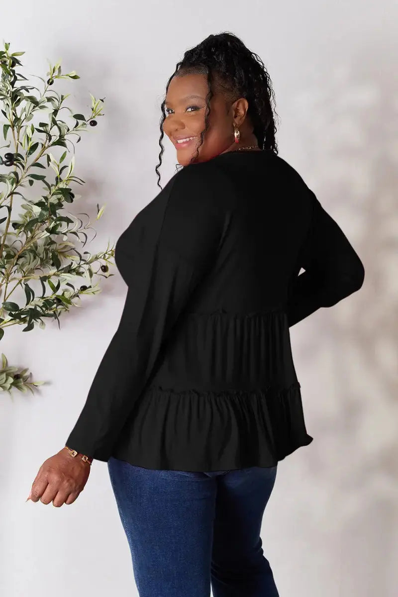 Women's Blouse Blouse - Ruffle Hem Half Button - Long Sleeve Top