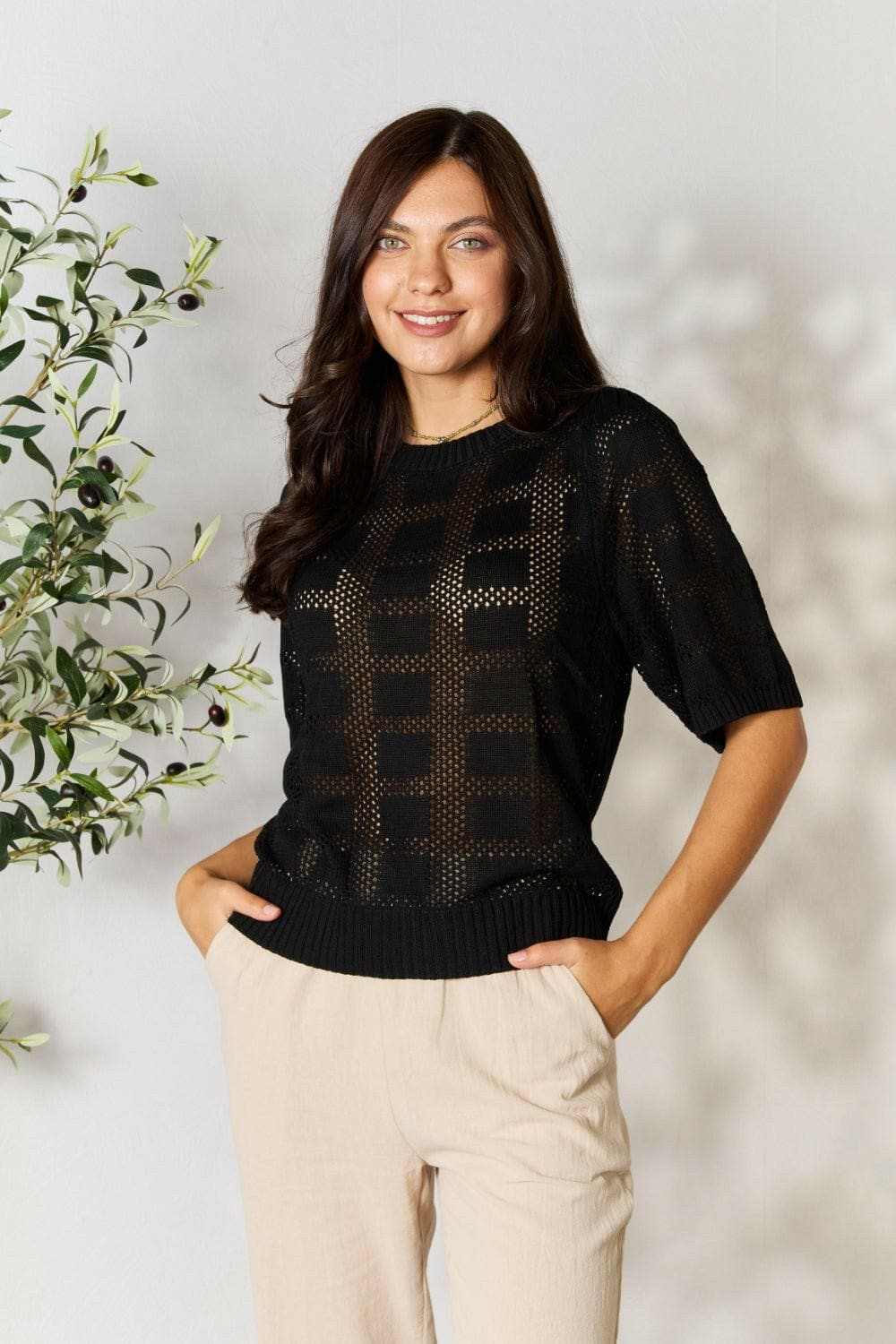 T-Shirts Trendsi TIKTOK - Chic ribbed knit top - round neck