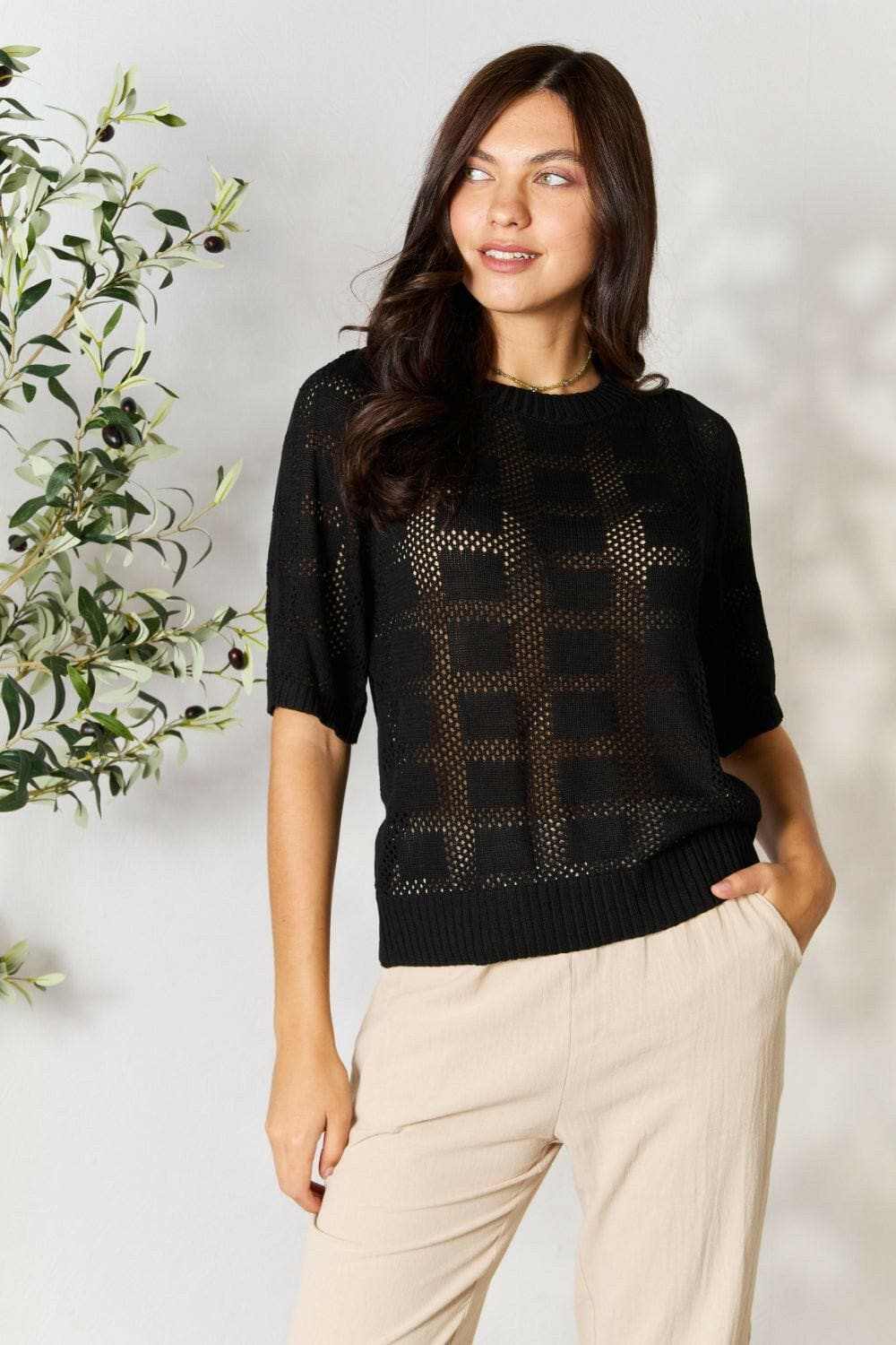 T-Shirts Trendsi TIKTOK - Chic ribbed knit top - round neck