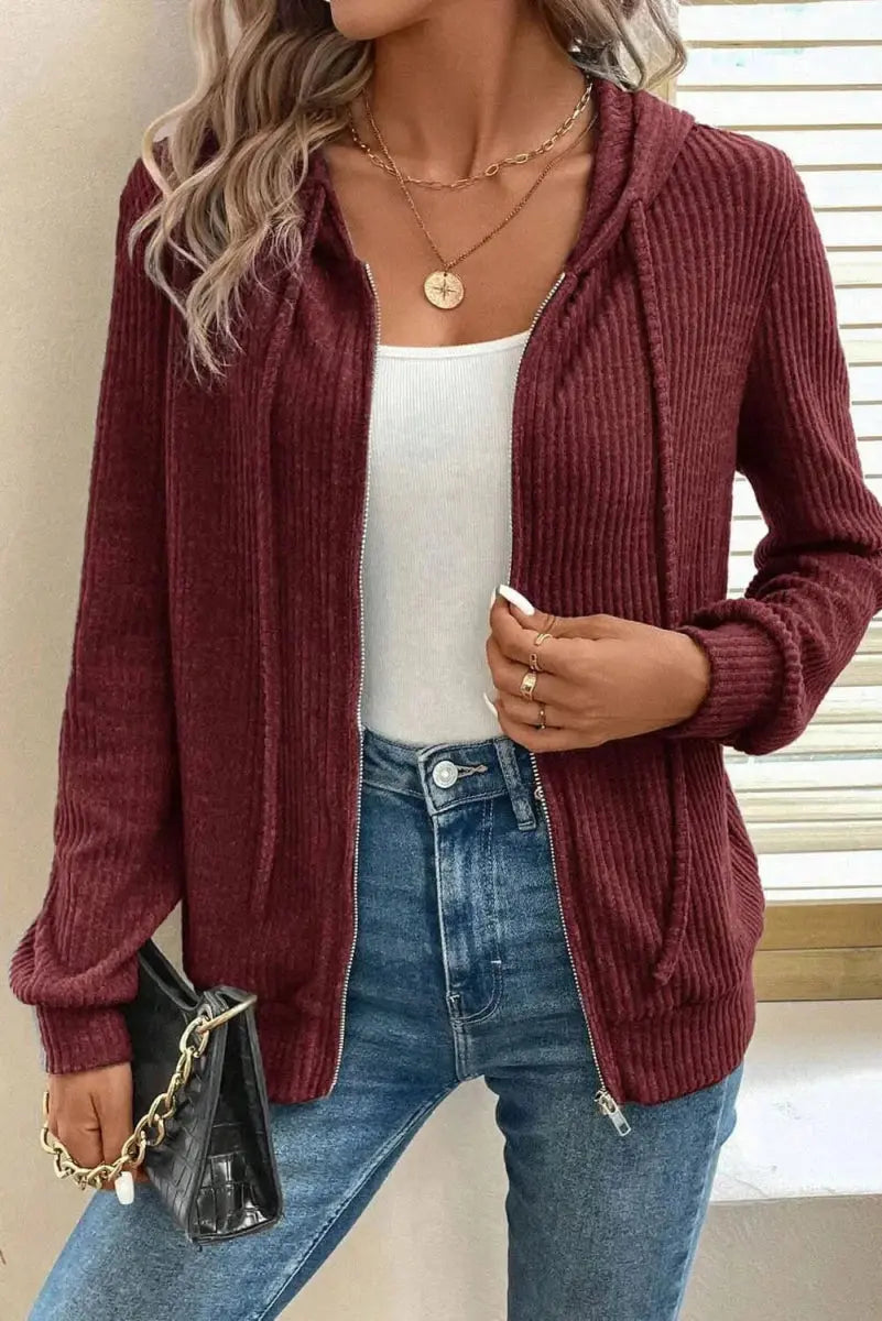Women's Hooded Jacket Hooded Jacket - Drawstring Zip Up - Fashion Unlined