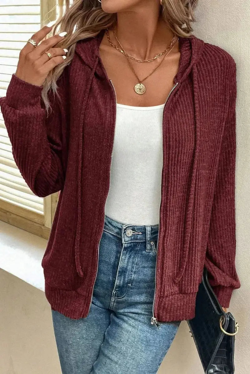 Women's Hooded Jacket Hooded Jacket - Drawstring Zip Up - Fashion Unlined