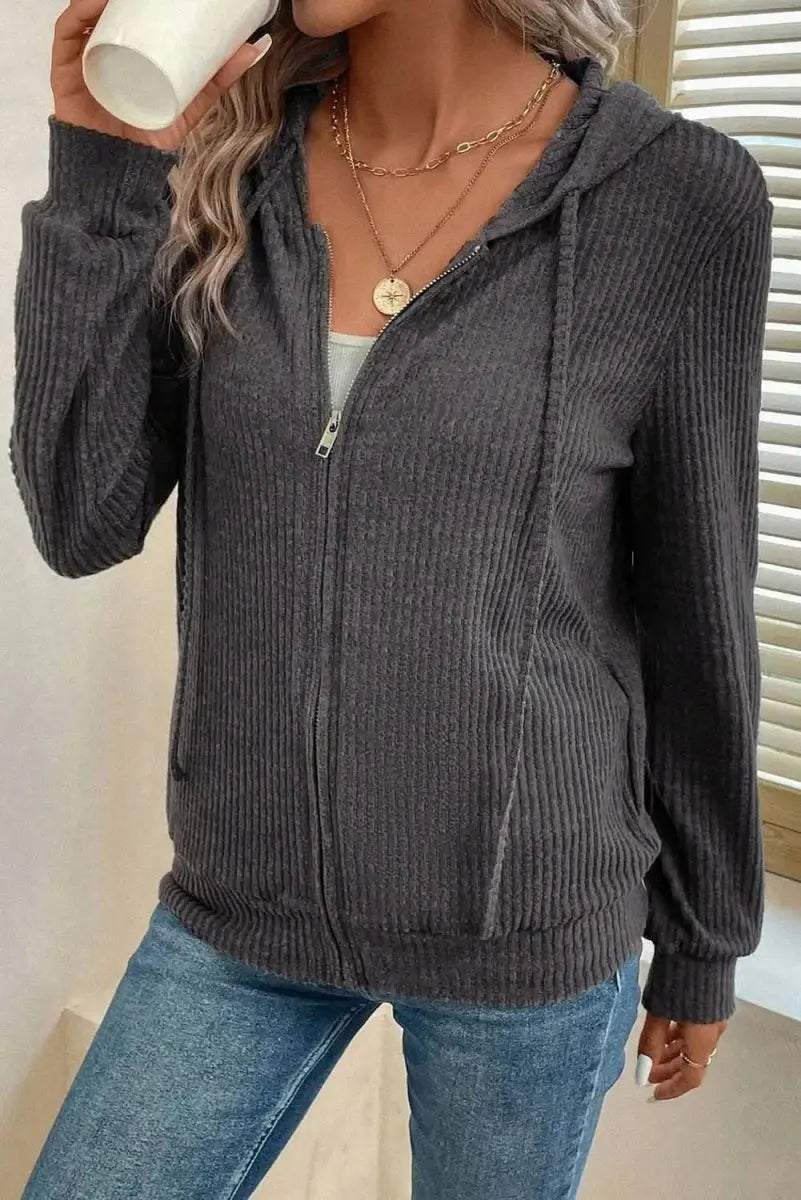Women's Hooded Jacket Hooded Jacket - Drawstring Zip Up - Fashion Unlined