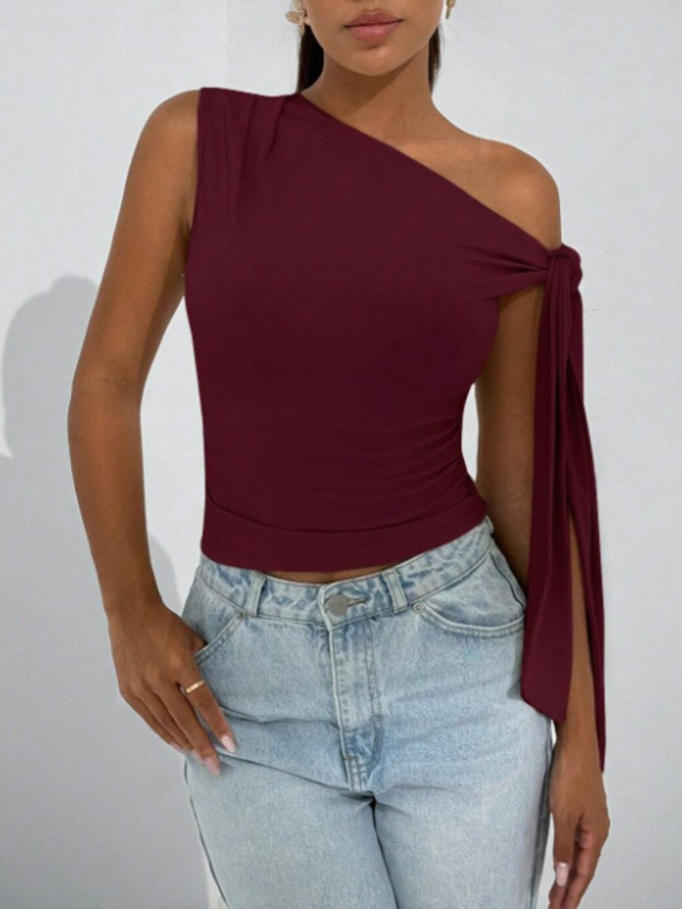 Tie Detail One Shoulder Top