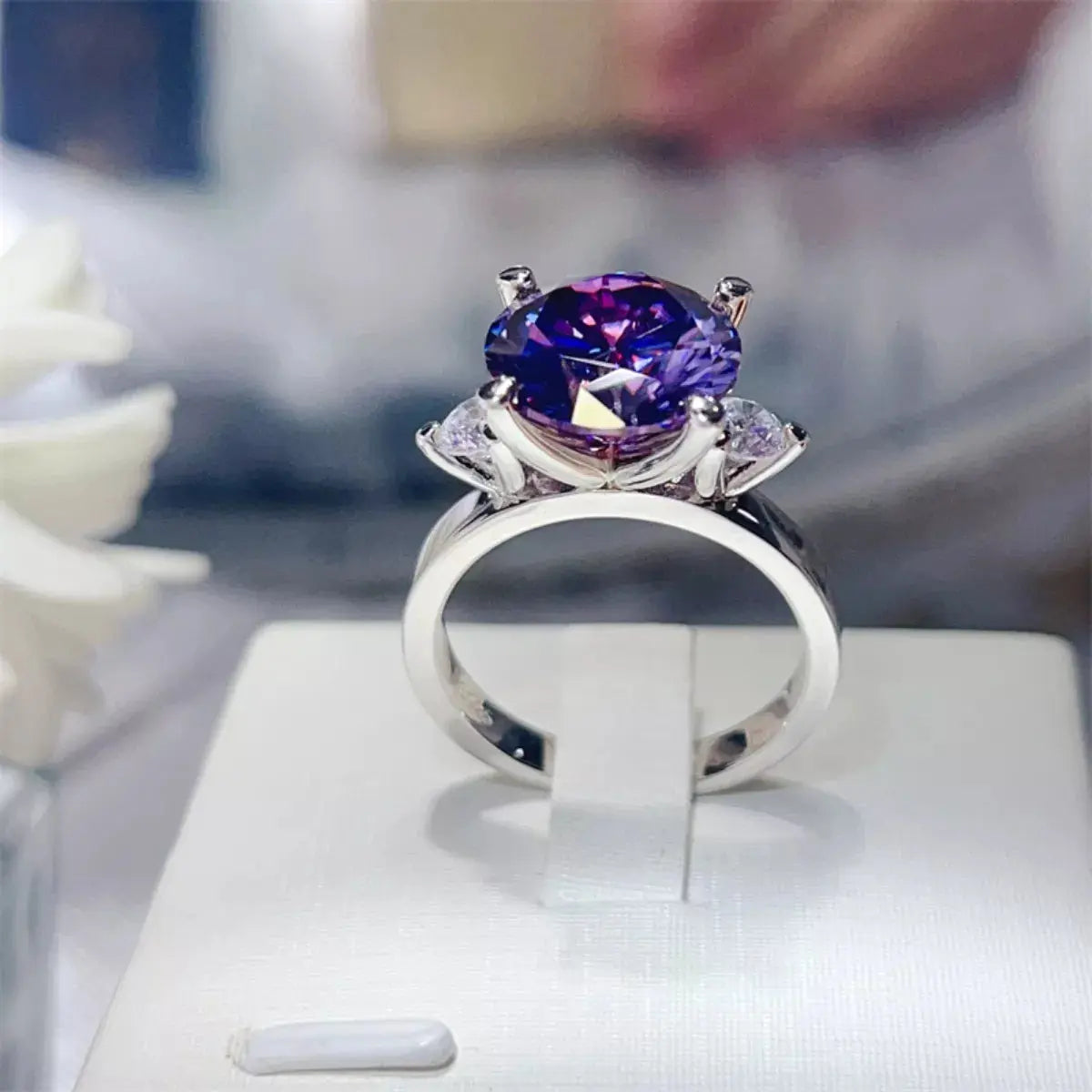 925 Sterling Silver Purple 5 Carat Moissanite Ring