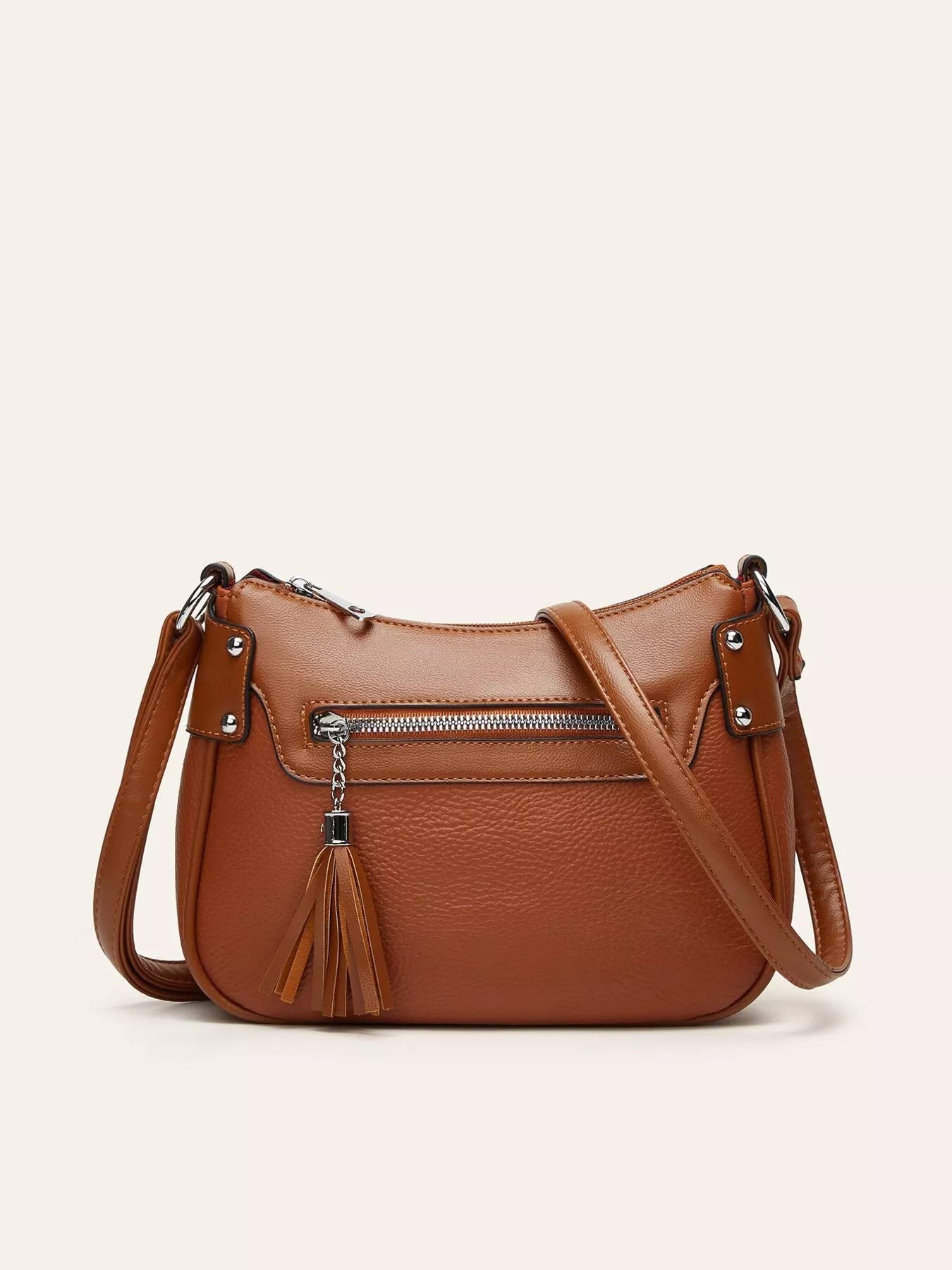 Tassel Decor PU Leather Crossbody Bag