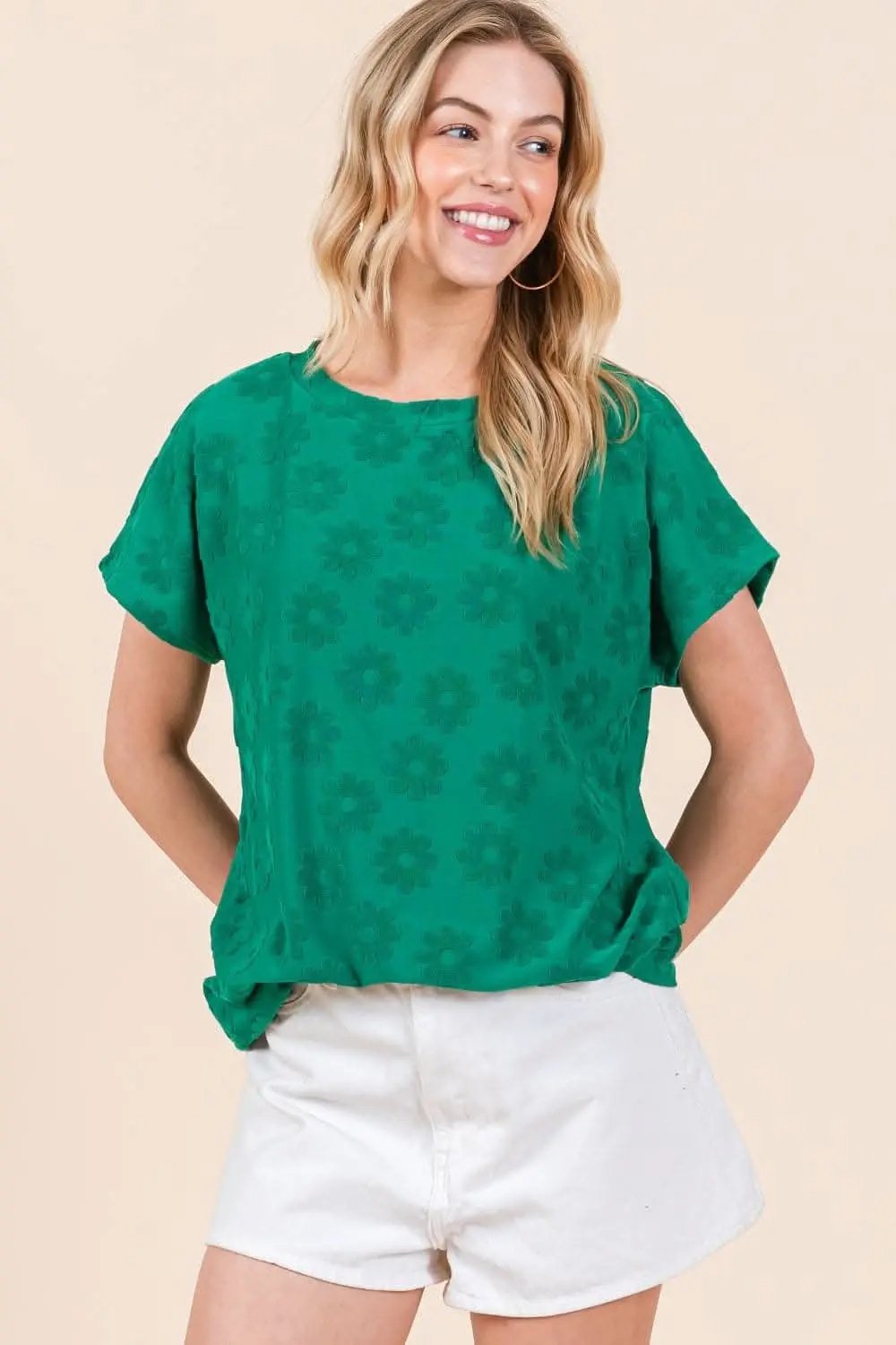 T-Shirts Trendsi BOMBOM floral texture tee, short sleeve - Premium Quality