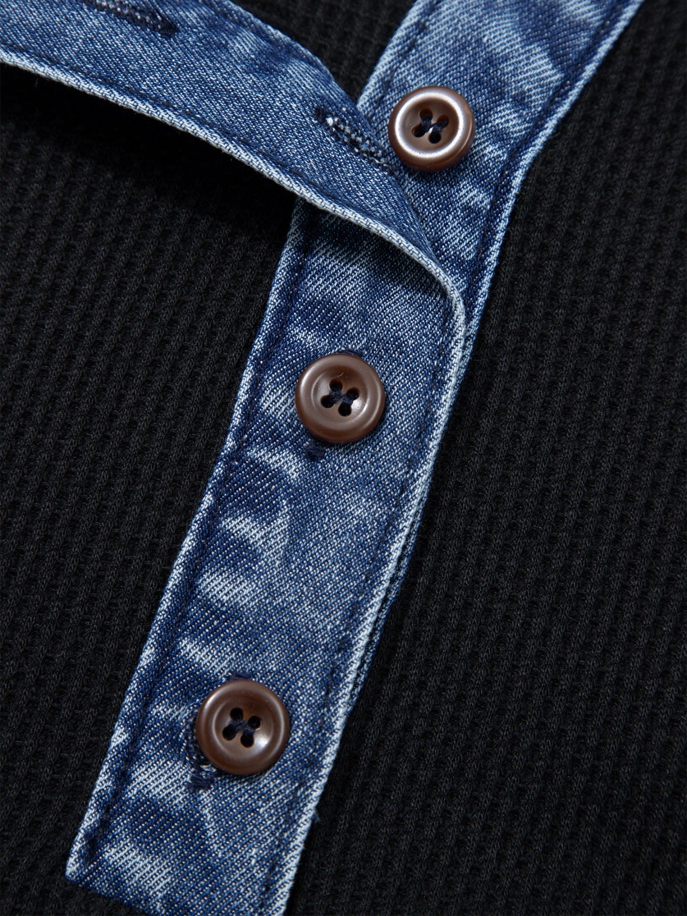 Women's Button Detail Collared Denim Trim Top