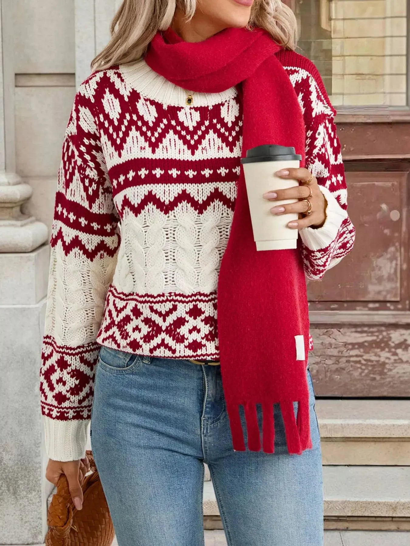 Long Sleeve Cable Knit Christmas Sweater