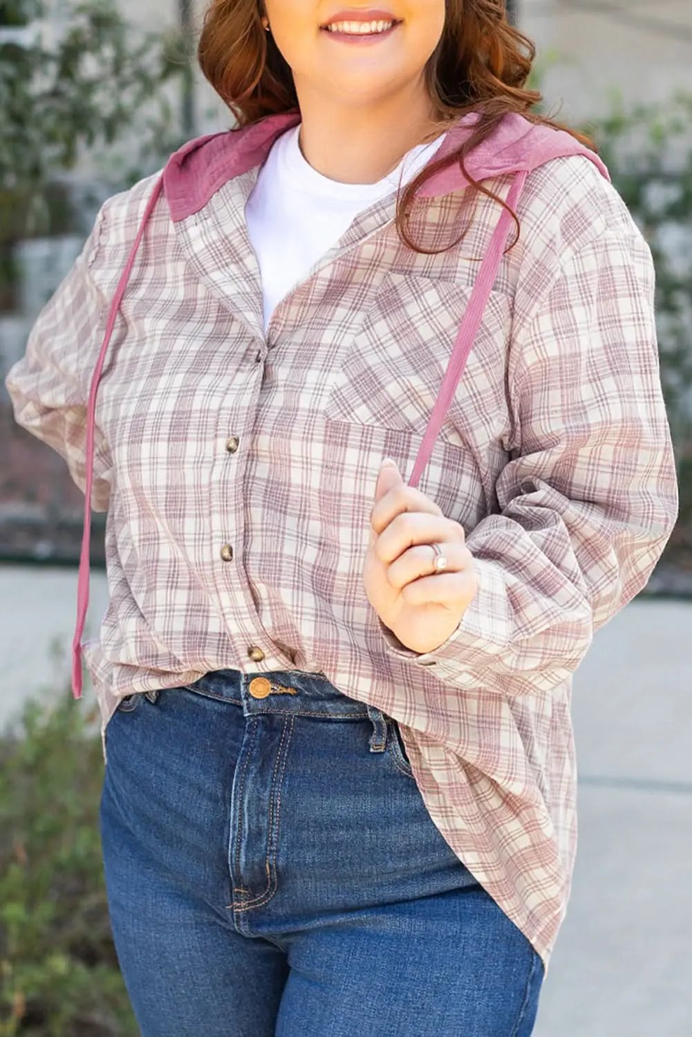 Love Salve Women's Hooded Plaid Shirt — Plus Size Comfort