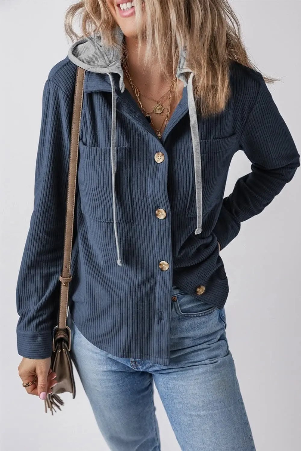 Jackets Trendsi Hooded drawstring jacket with pockets