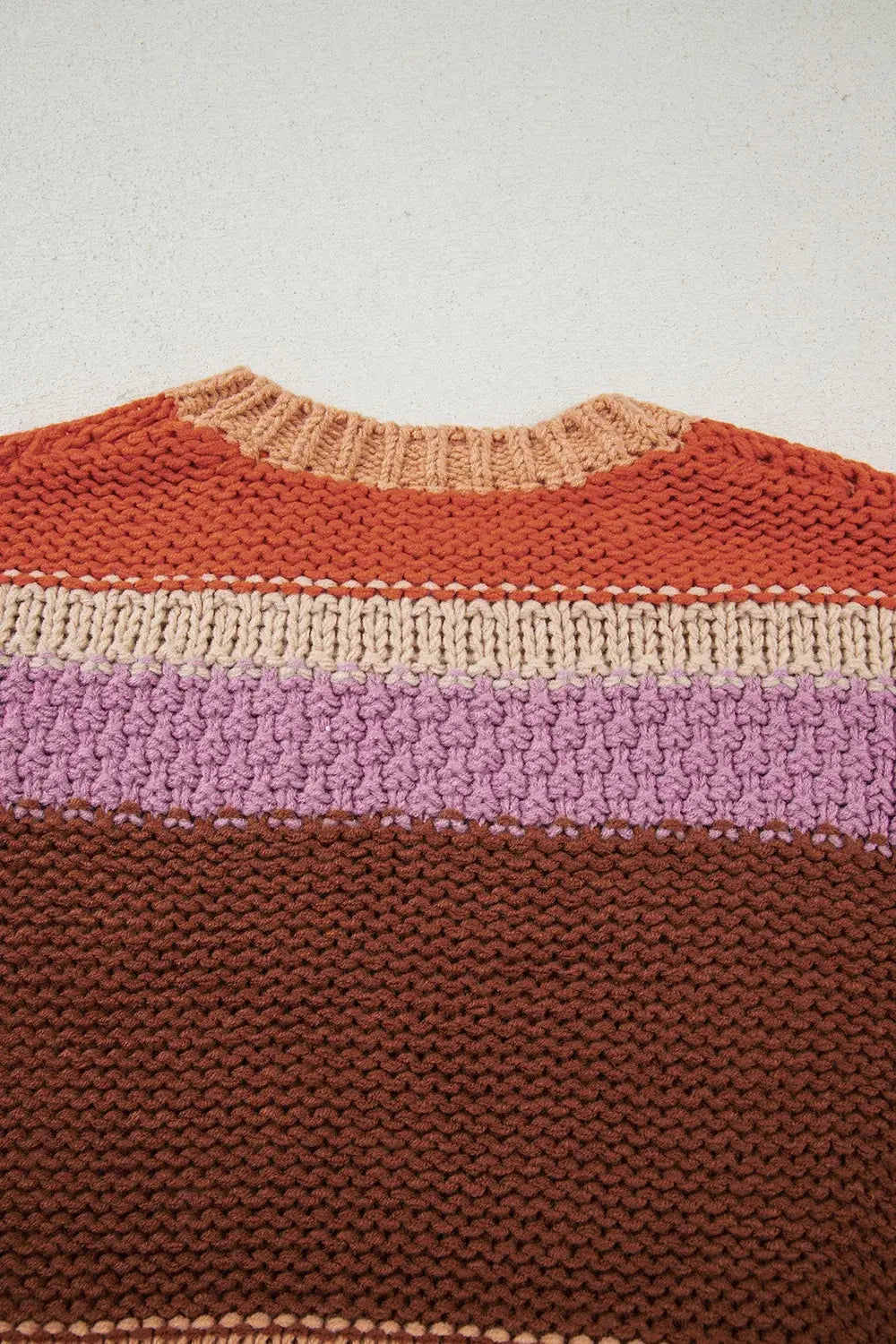 Striped Round Neck Colorblock Sweater