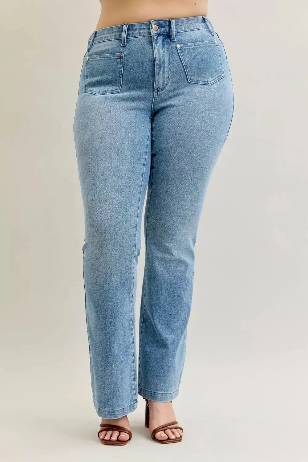 Judy Blue Jeans - Full Size Mid Rise Bootcut Jeans with Contrast Wash & Front Patch Pockets