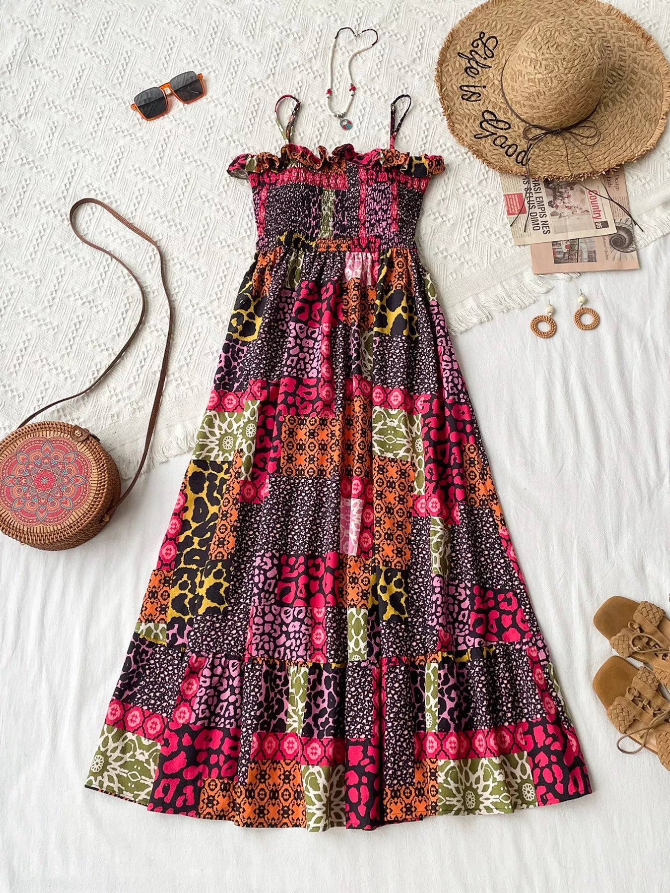 Smocked Leopard Print Cami Dress