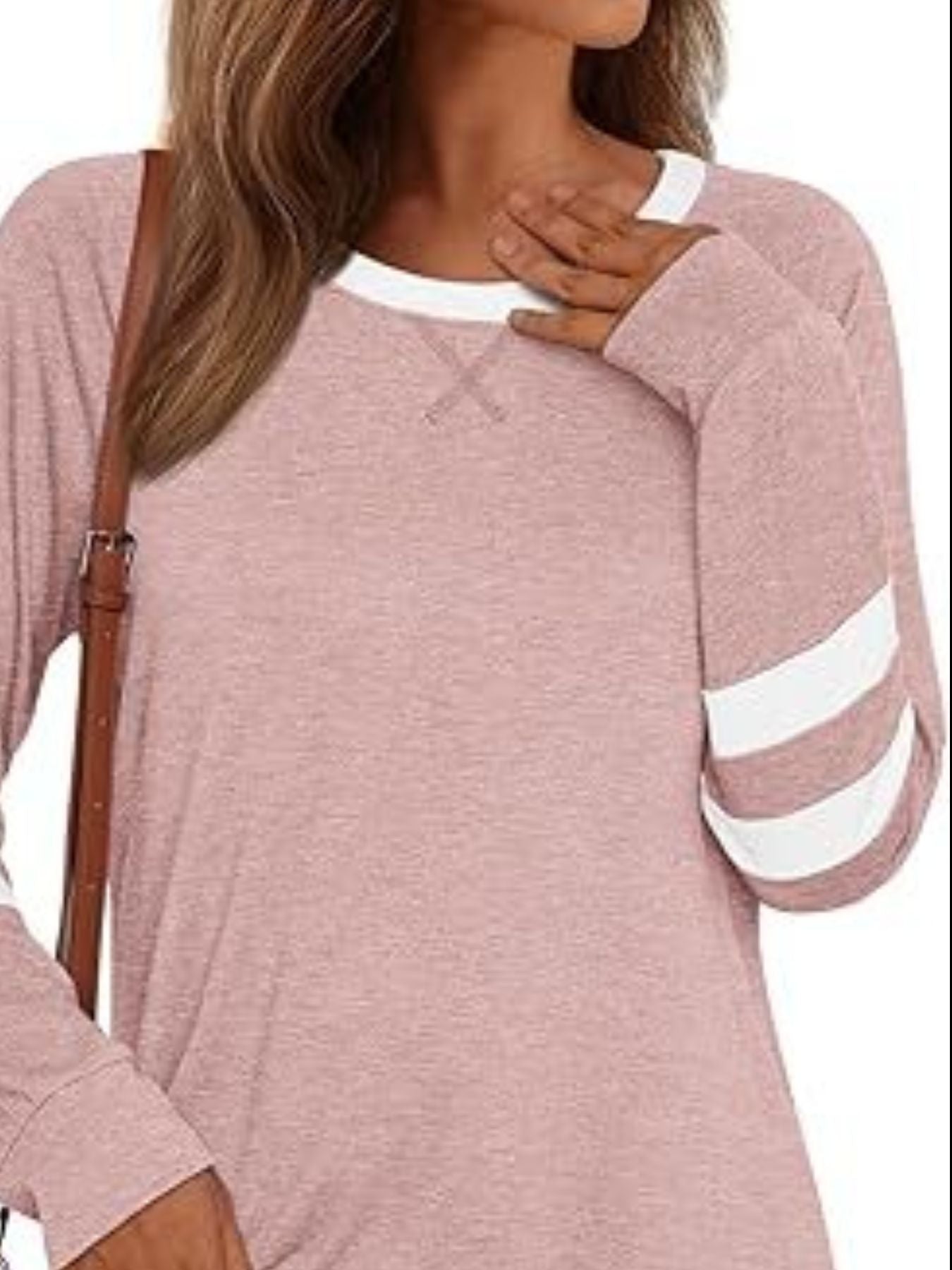 Casual Striped Sleeve Round Neck Long Sleeve T Shirt