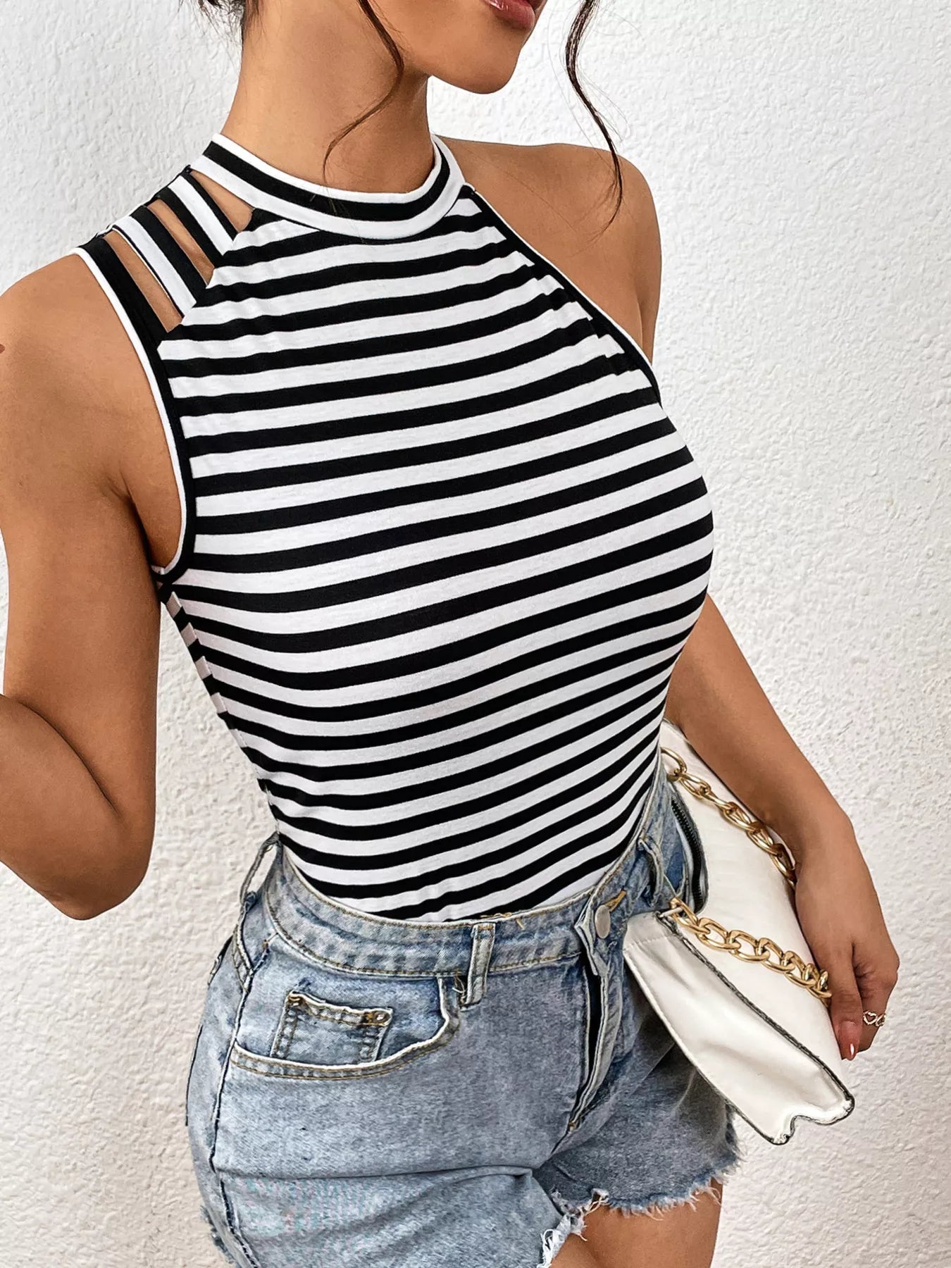 Striped Cutout Shoulder Cami Top