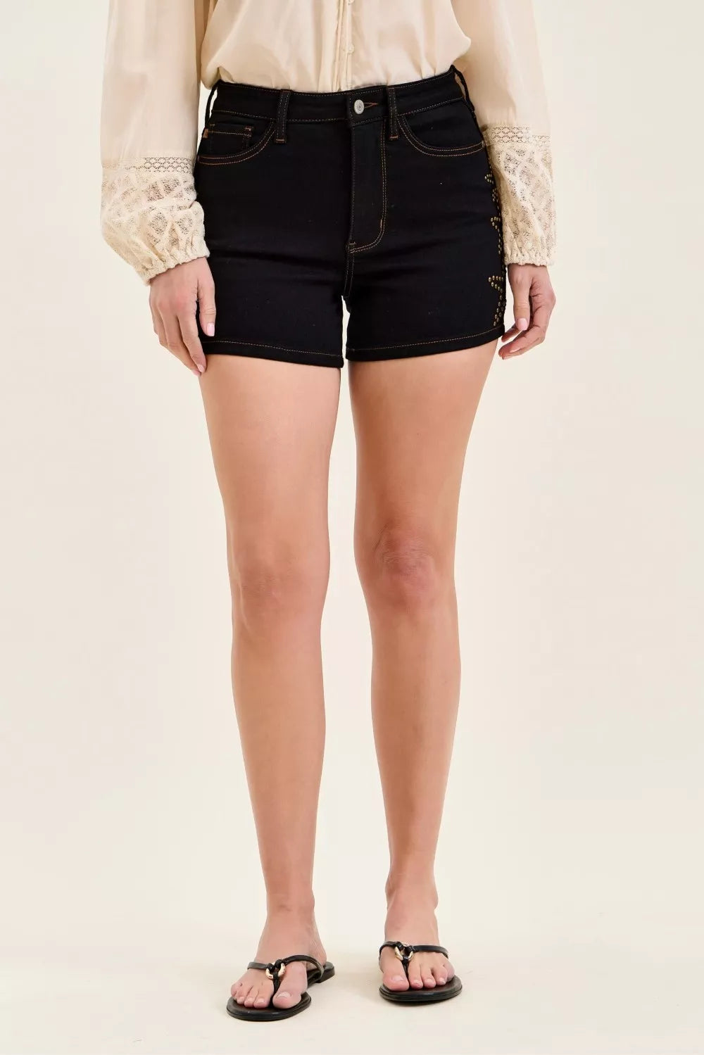 Judy Blue Slim Fit High Waist Denim Shorts with Star Studded Detail