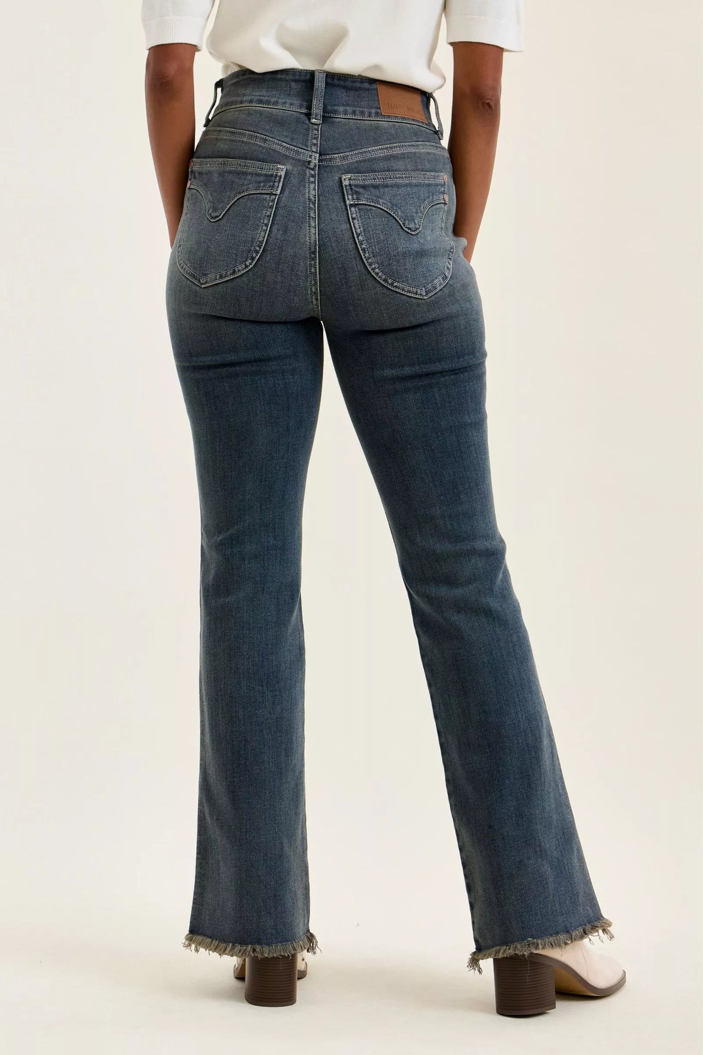 Judy Blue Double Button High Waist Frayed Hem Jeans