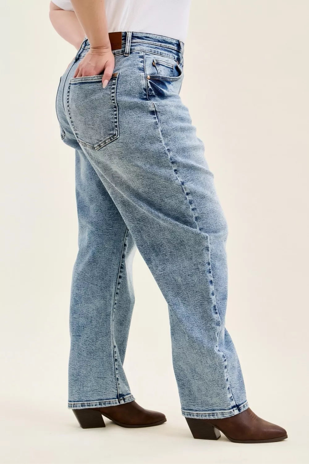 Judy Blue Full Size High Waist Marlow Arc Leg Jeans with Double Waistband