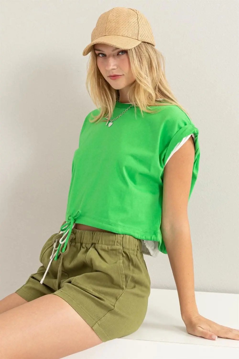 Pants Trendsi Drawstring Crop Top Women's Casual T-Shirt USA Shipped, Trendy