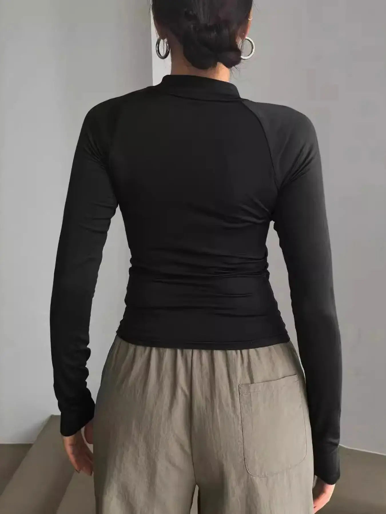 Zip Front Long Sleeve Fitted T Shirt