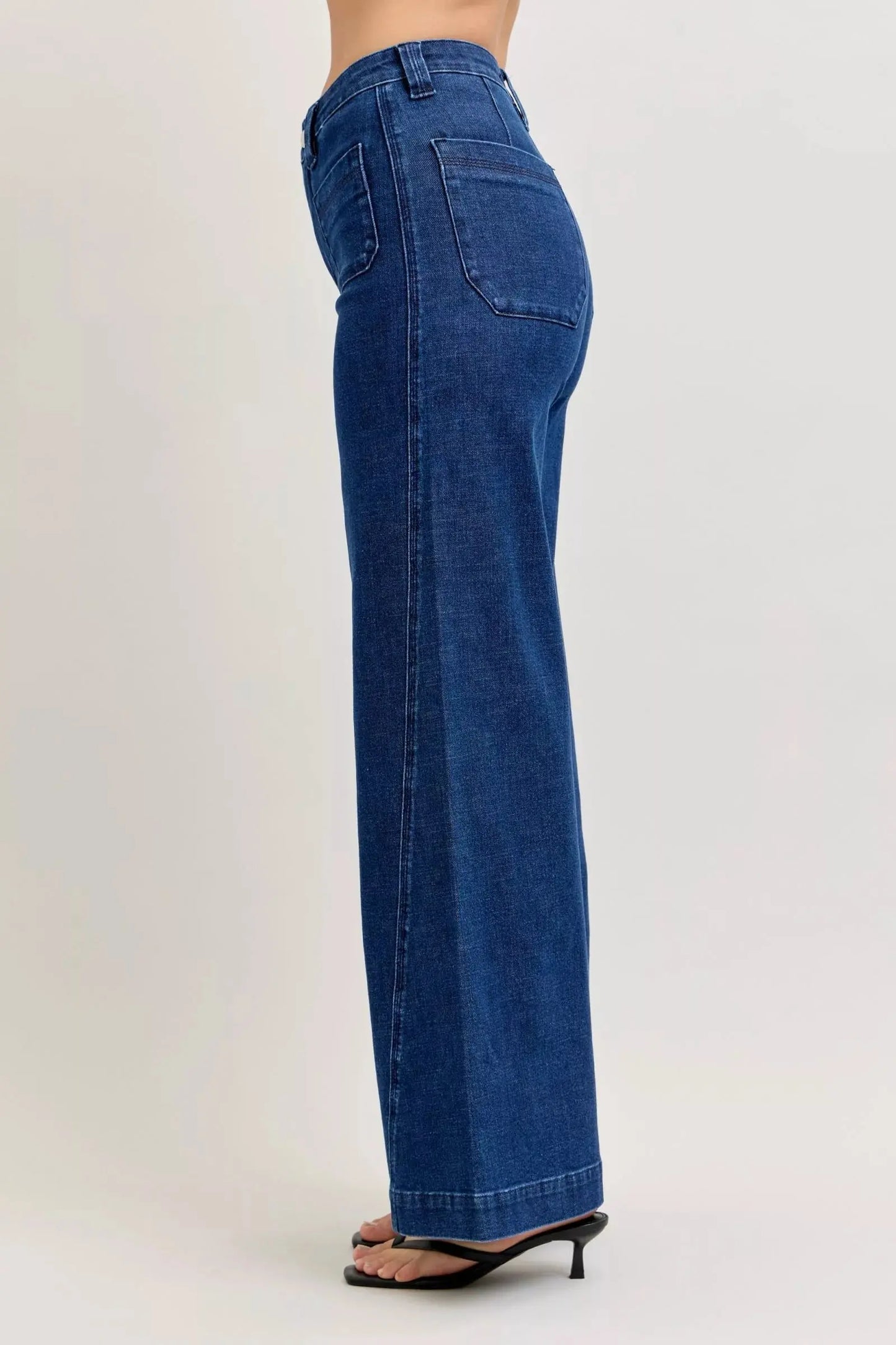 Judy Blue High-Waisted Retro Wide Jeans with Patch Pockets & Twisted Seams