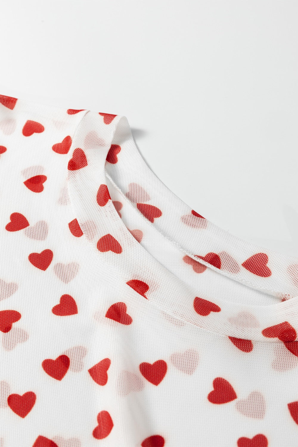 Women's Sheer Heart Print Fitted Mesh Blouse