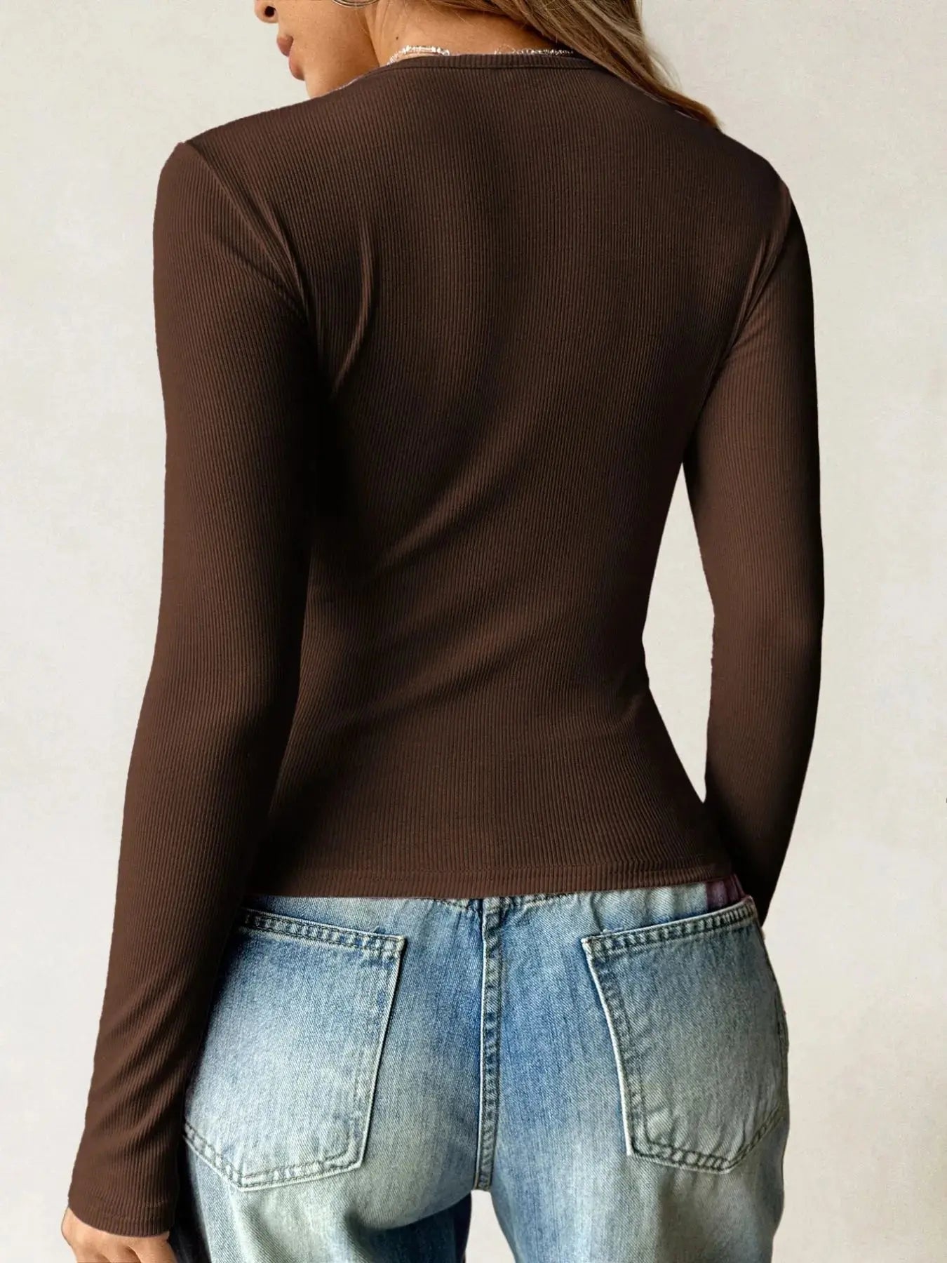 Ribbed Knit Long Sleeve T Shirt